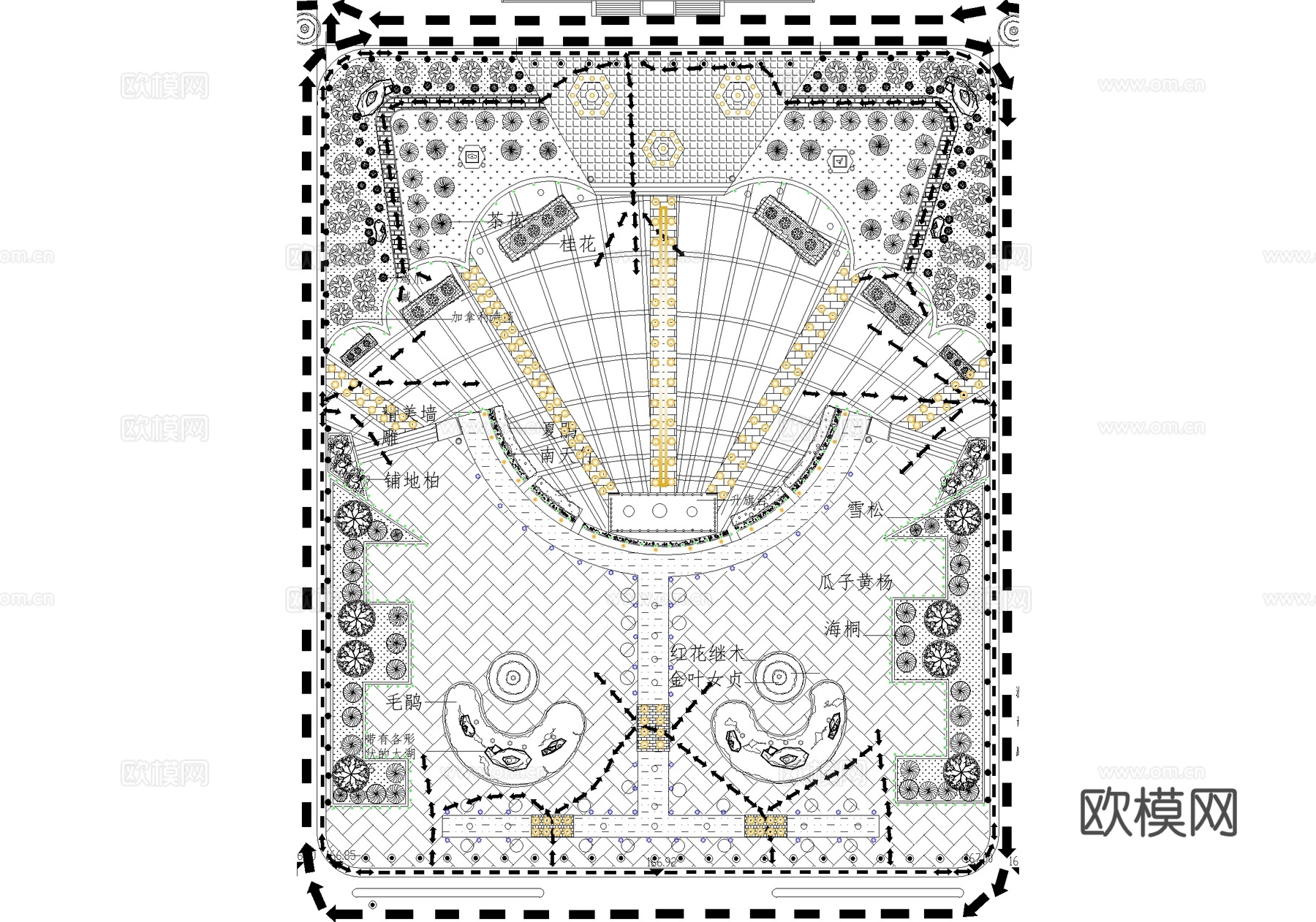 城市行政中心广场 规划总平面图cad施工图