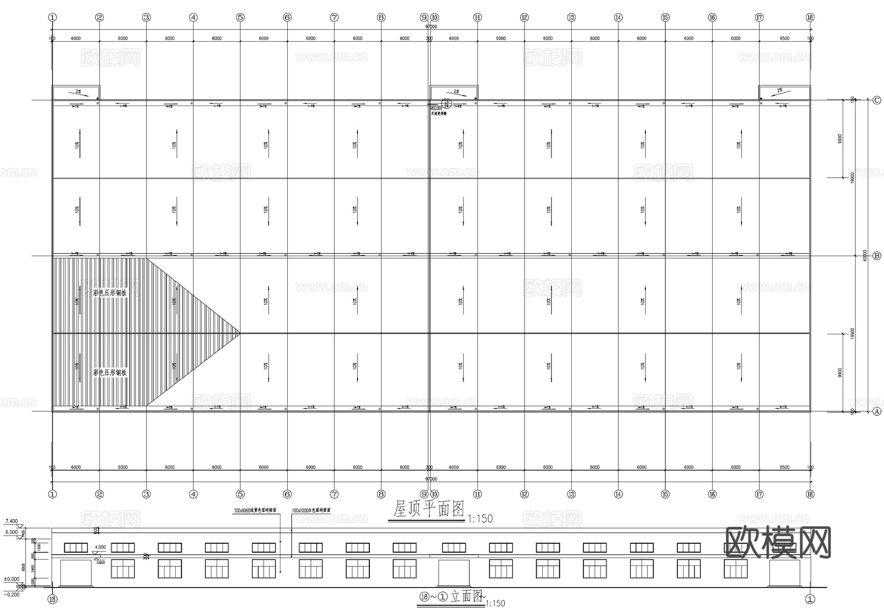 单层车间厂房工业建筑cad施工图