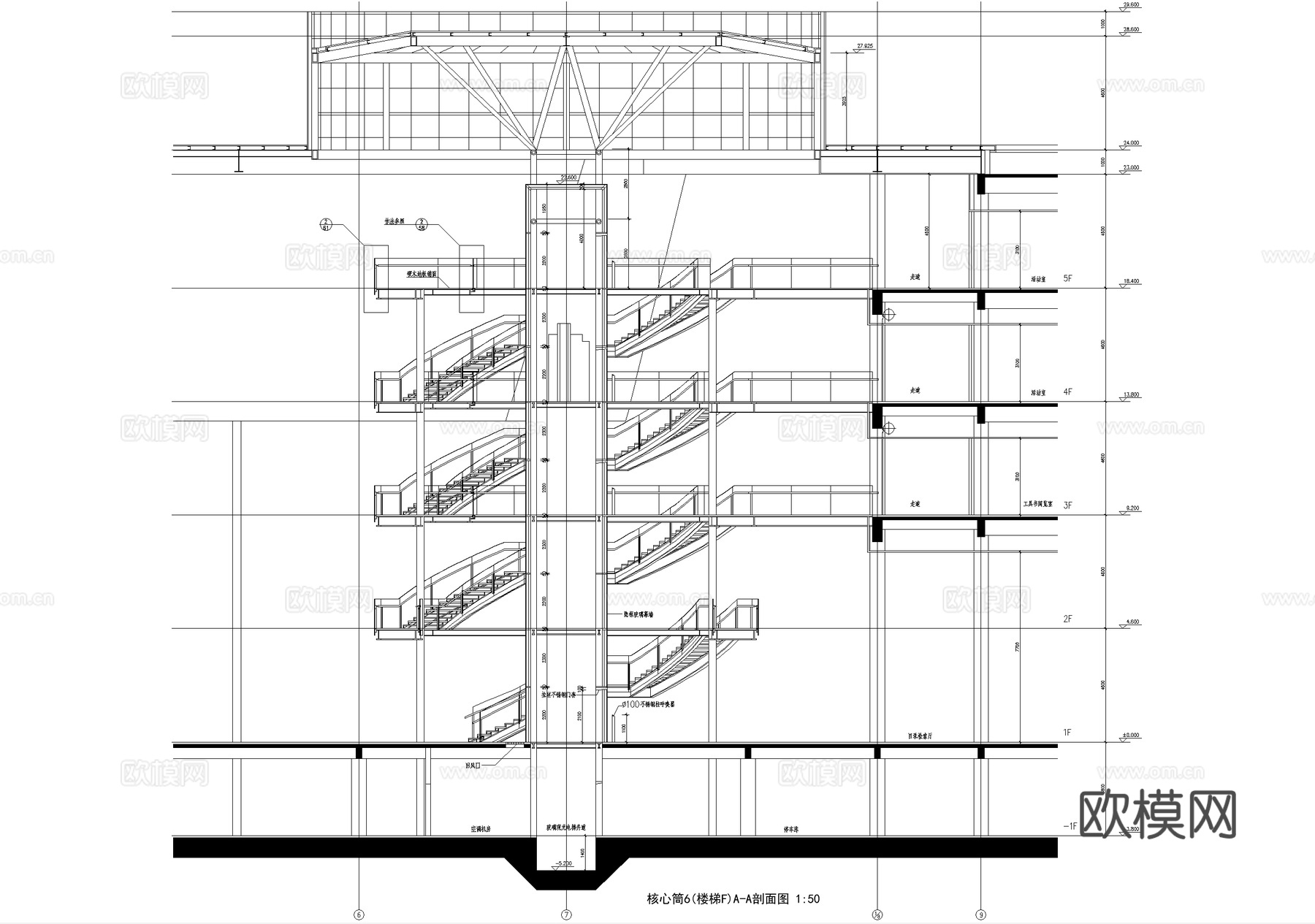 旋转楼梯核心筒节点cad施工图
