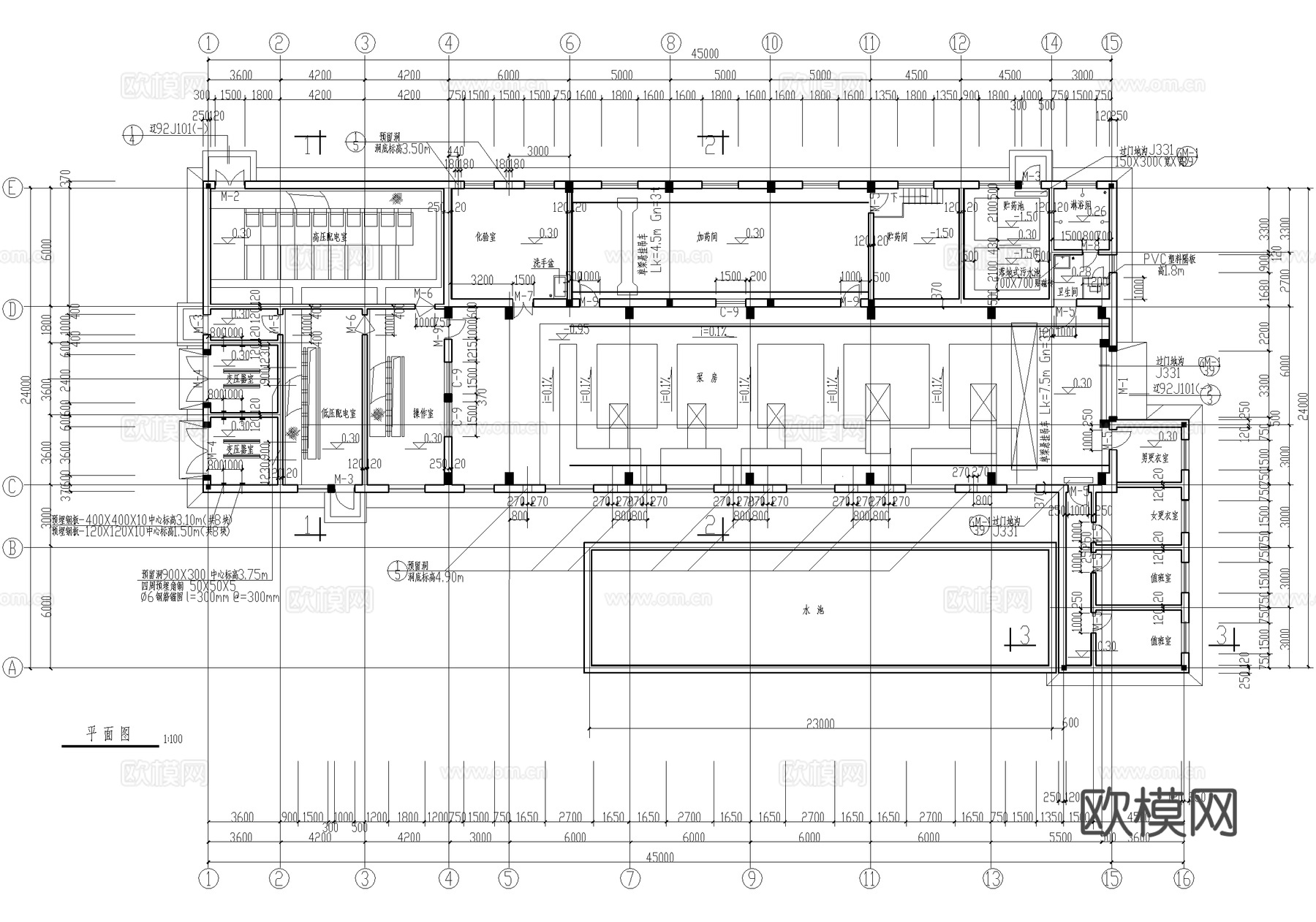 浊环水泵房浓缩池煤气清洗循环泵站厂房工业建筑cad施工图