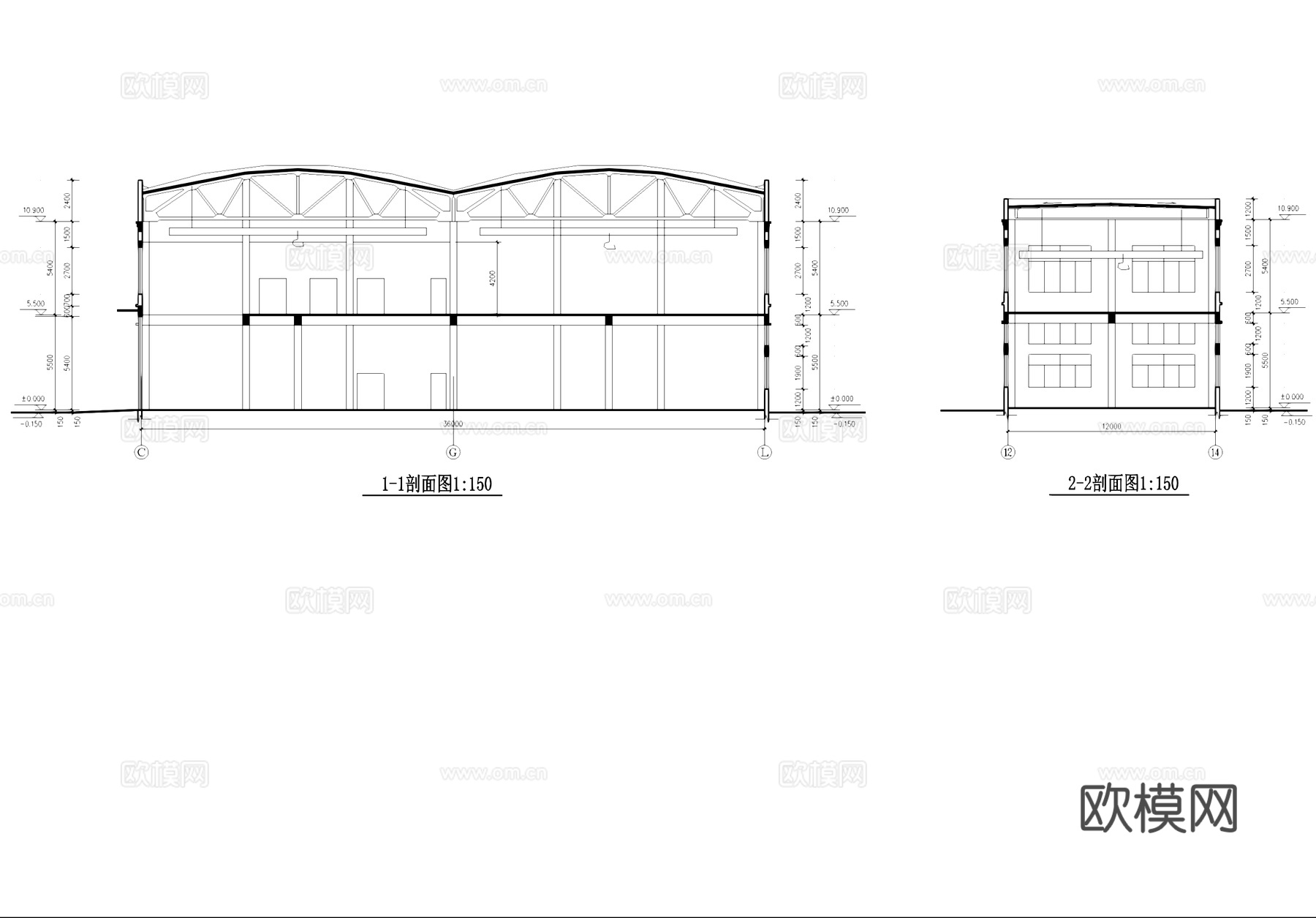 多层丁类厂房仓库车间工业建筑CAD施工图cad施工图