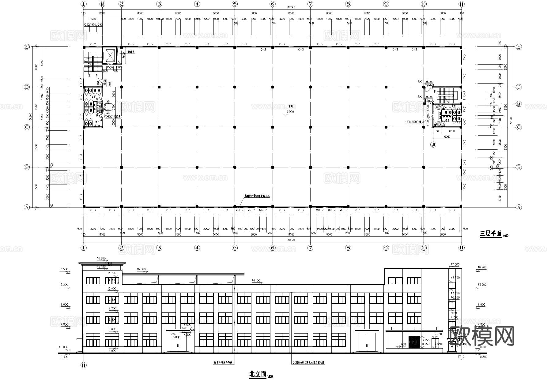 四层工厂车间厂房工业建筑CAD施工图cad施工图