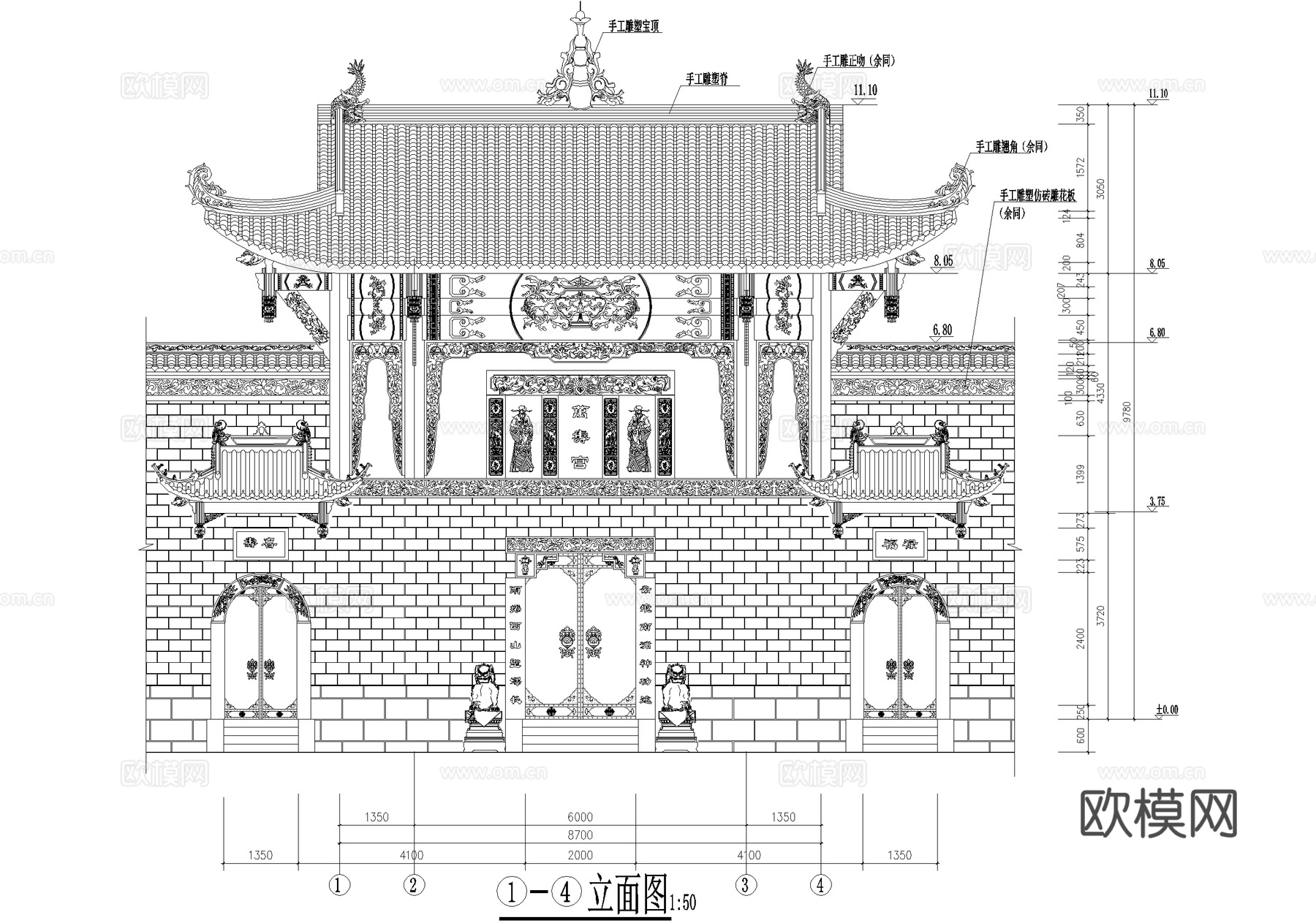 寺庙 万寿宫戏楼 明清仿古建筑 二层钢混木结构cad施工图