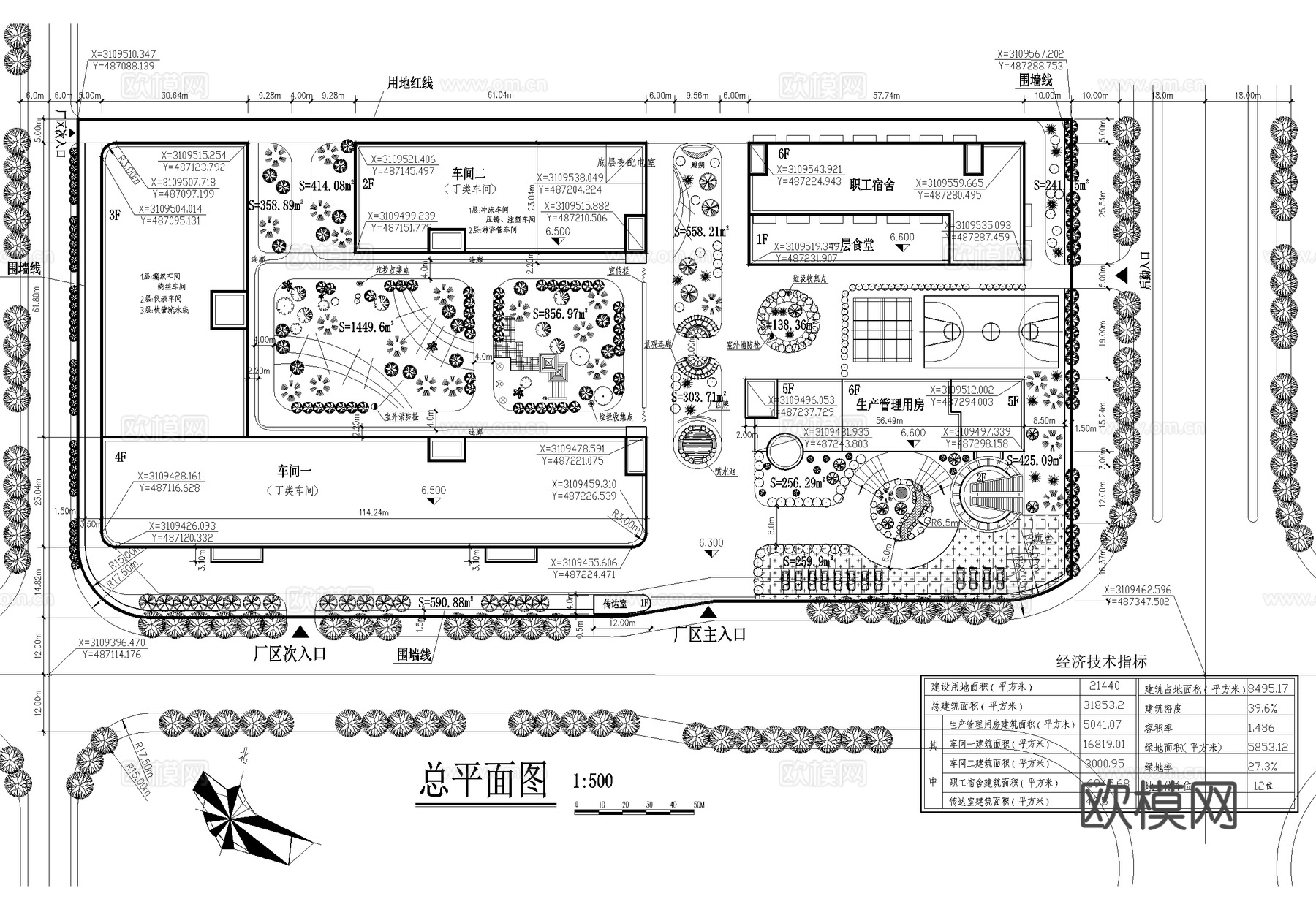 厂房工业园区产业园景观规划总平面图cad施工图