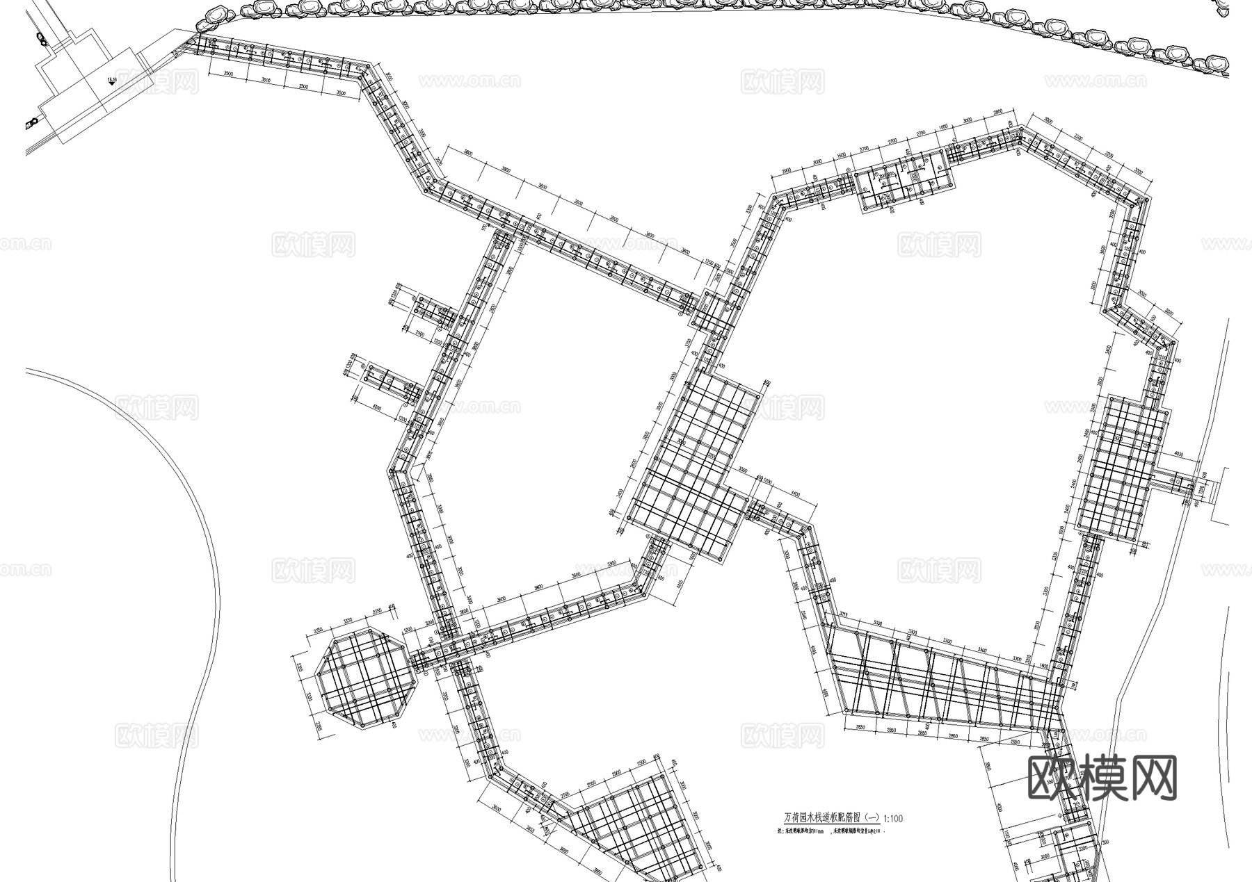 荷花池水中木栈道 栏杆cad施工图