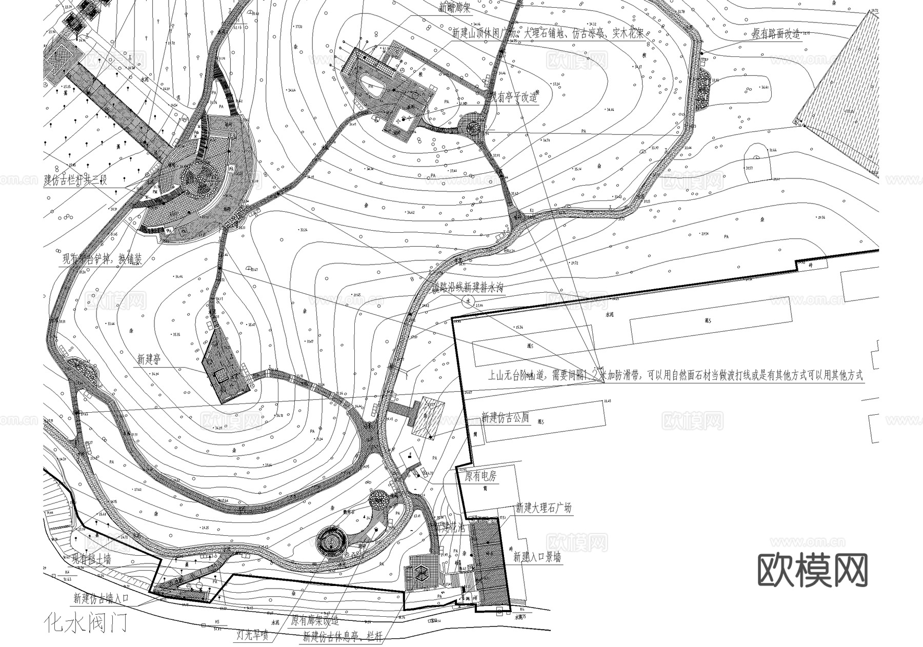 社区山地公园 规划总平面图 地形图cad施工图