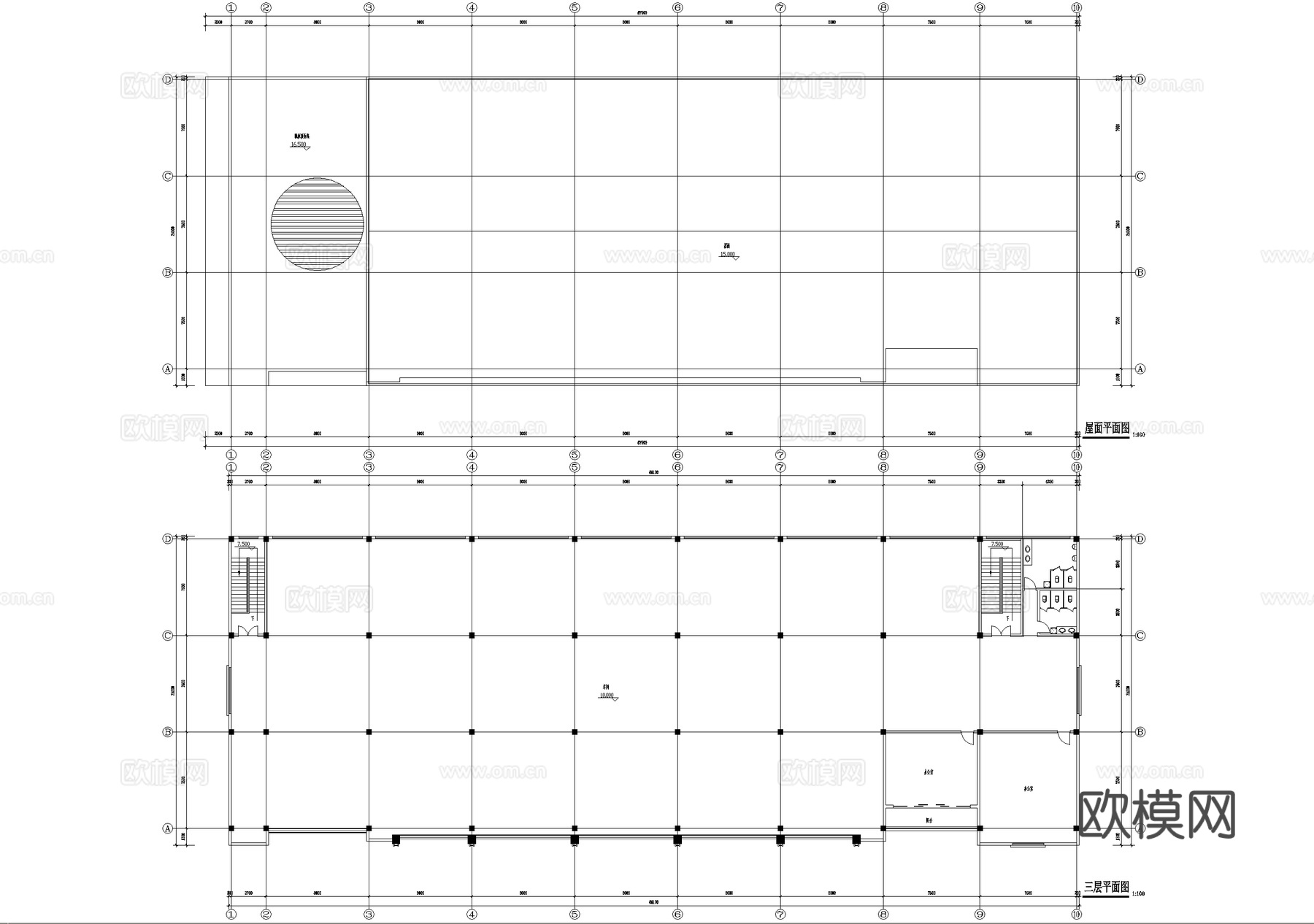 三层车间厂房工业建筑cad施工图