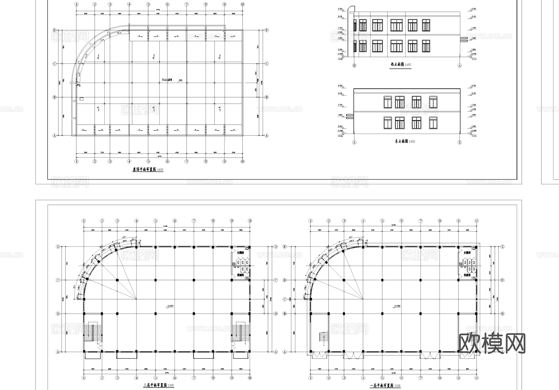 二层工业厂房车间建筑CAD施工图集cad施工图