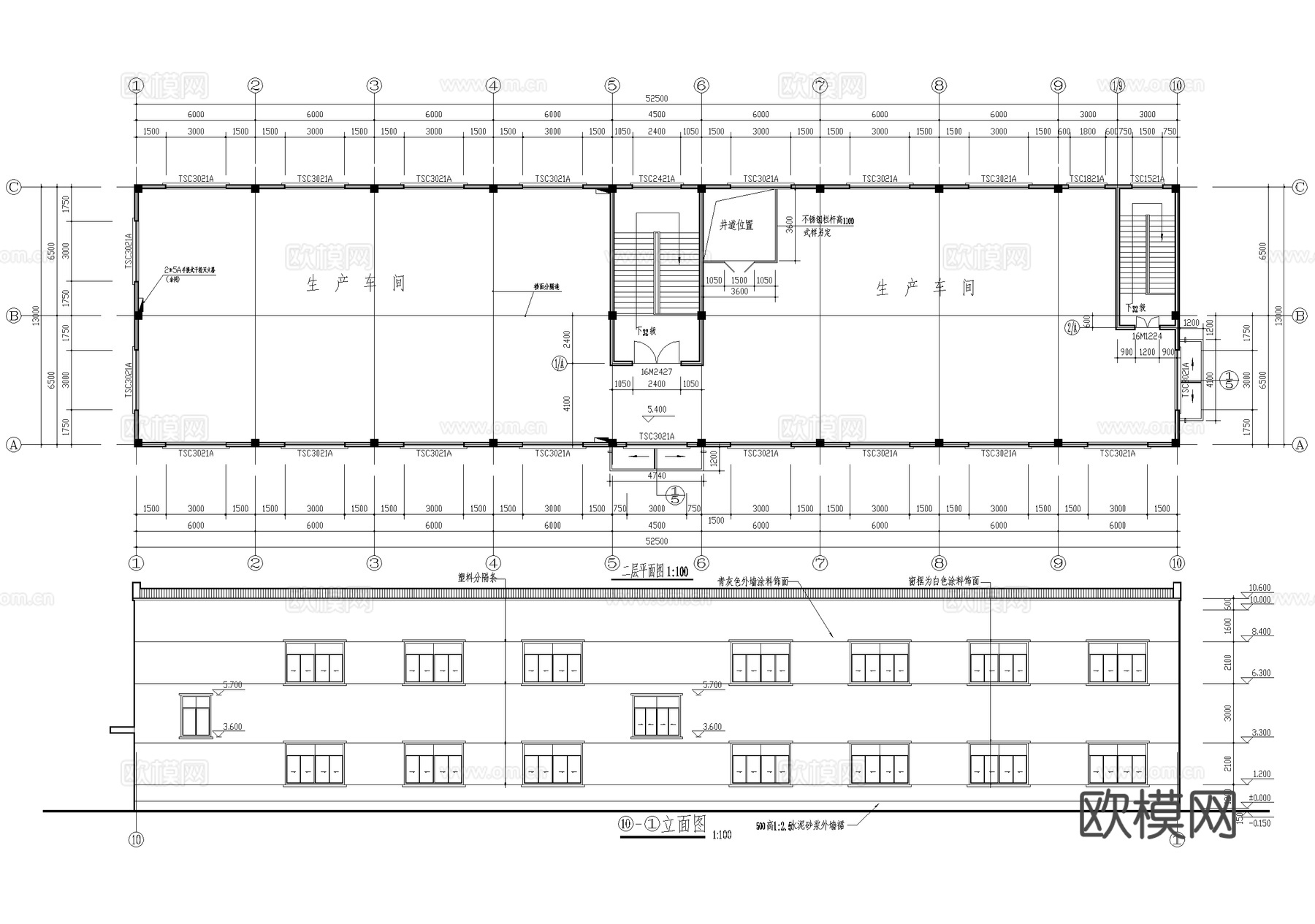 二层塑料生产车间厂房排架结构工业建筑cad施工图
