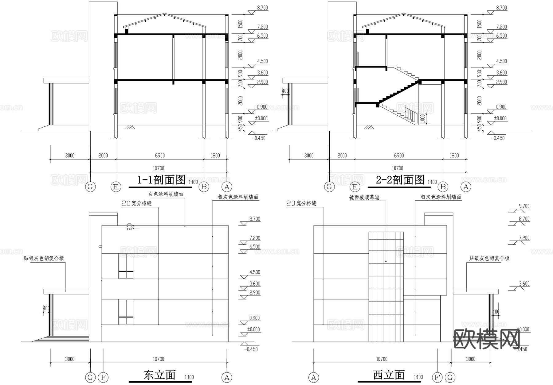 二层办公楼建筑cad施工图
