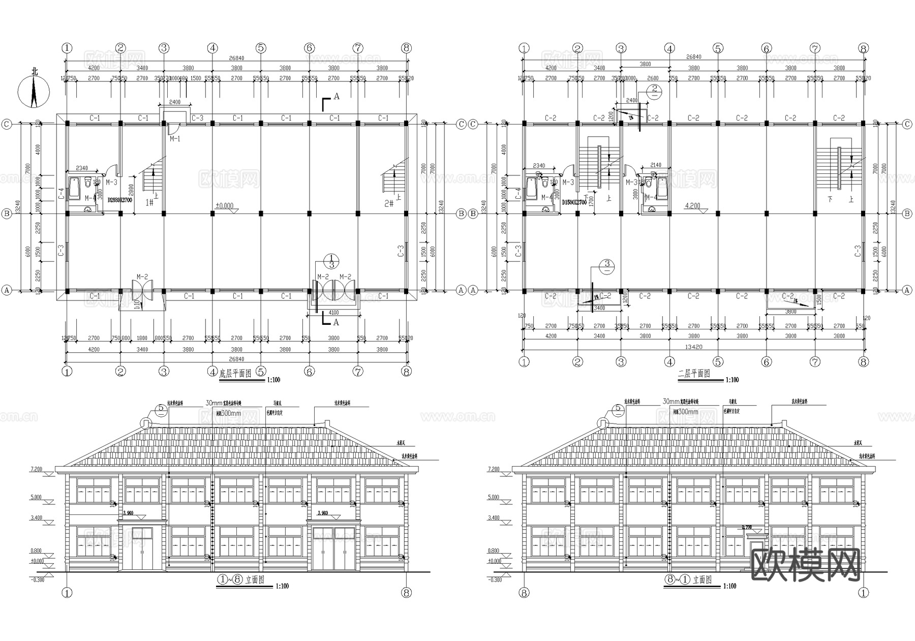 二层橡胶厂车间厂房丙类生产工业建筑cad施工图