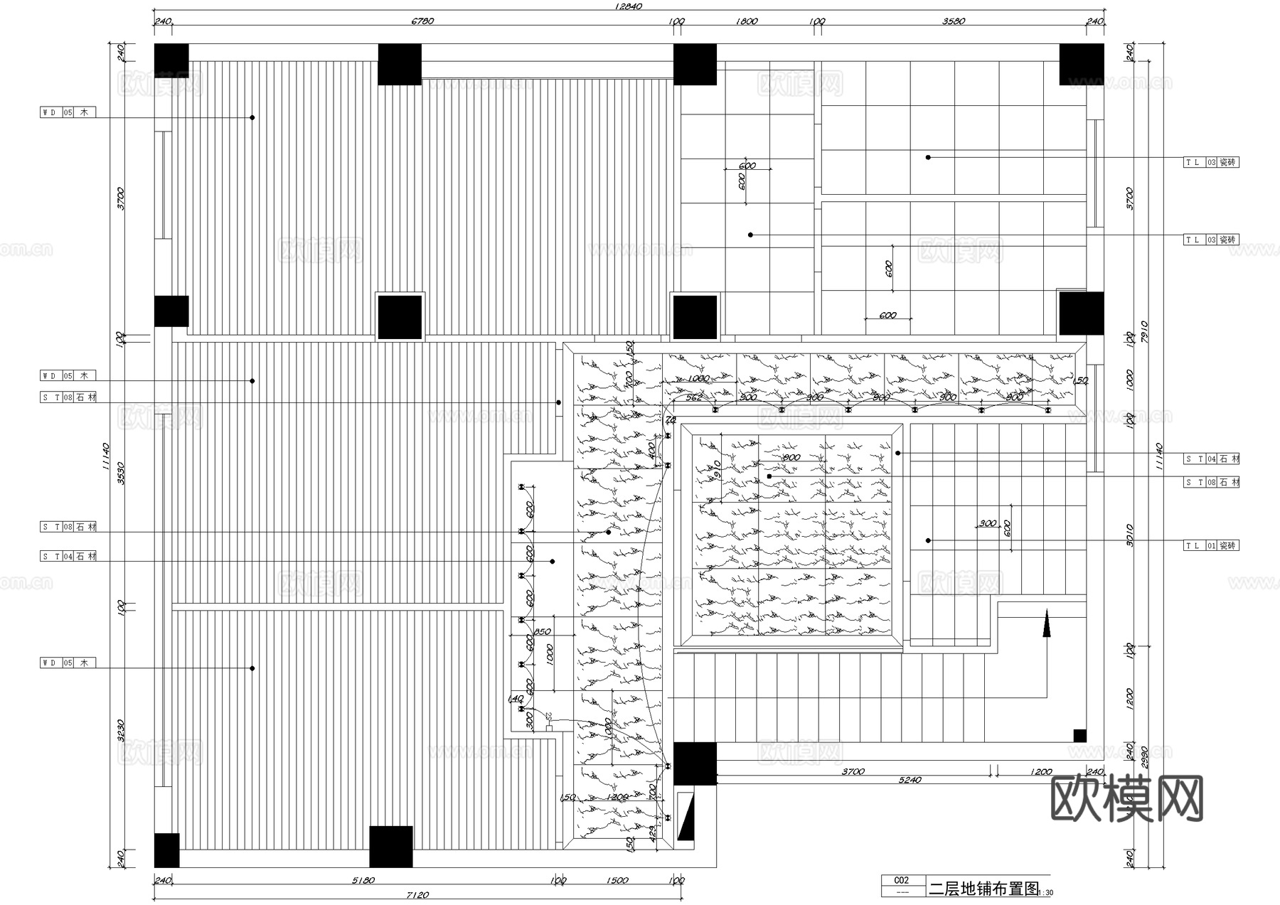 茶馆 二层茶叶店茶室 茶楼 茶吧平面系统图cad施工图