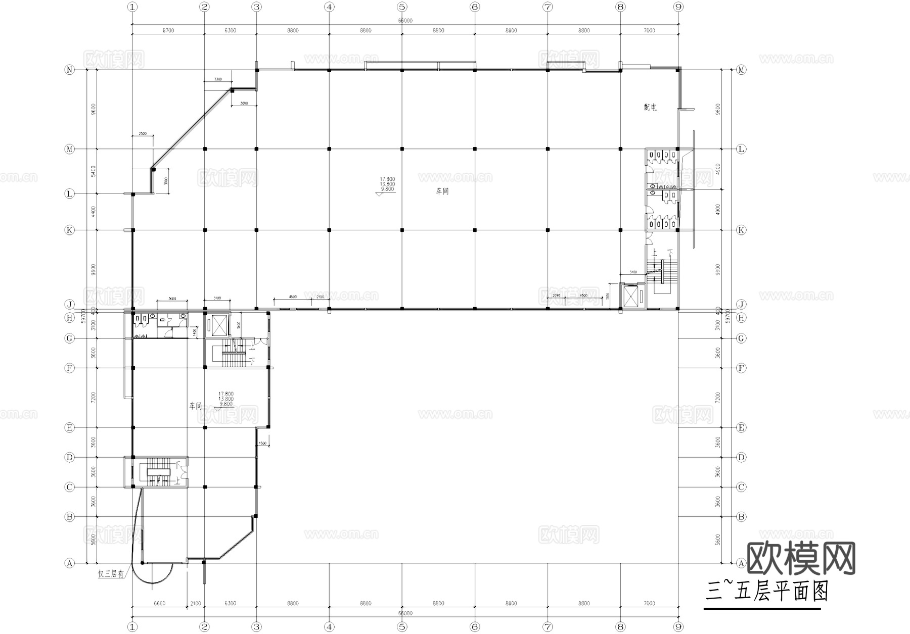 五层工业车间厂房建筑CAD施工图cad施工图
