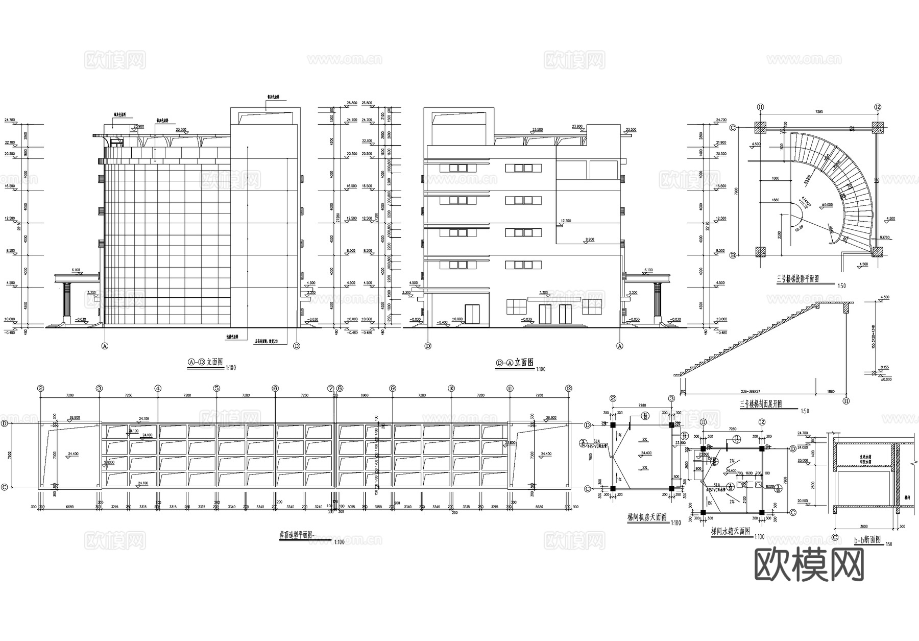 五层厂房生产车间工业建筑CAD施工图cad施工图