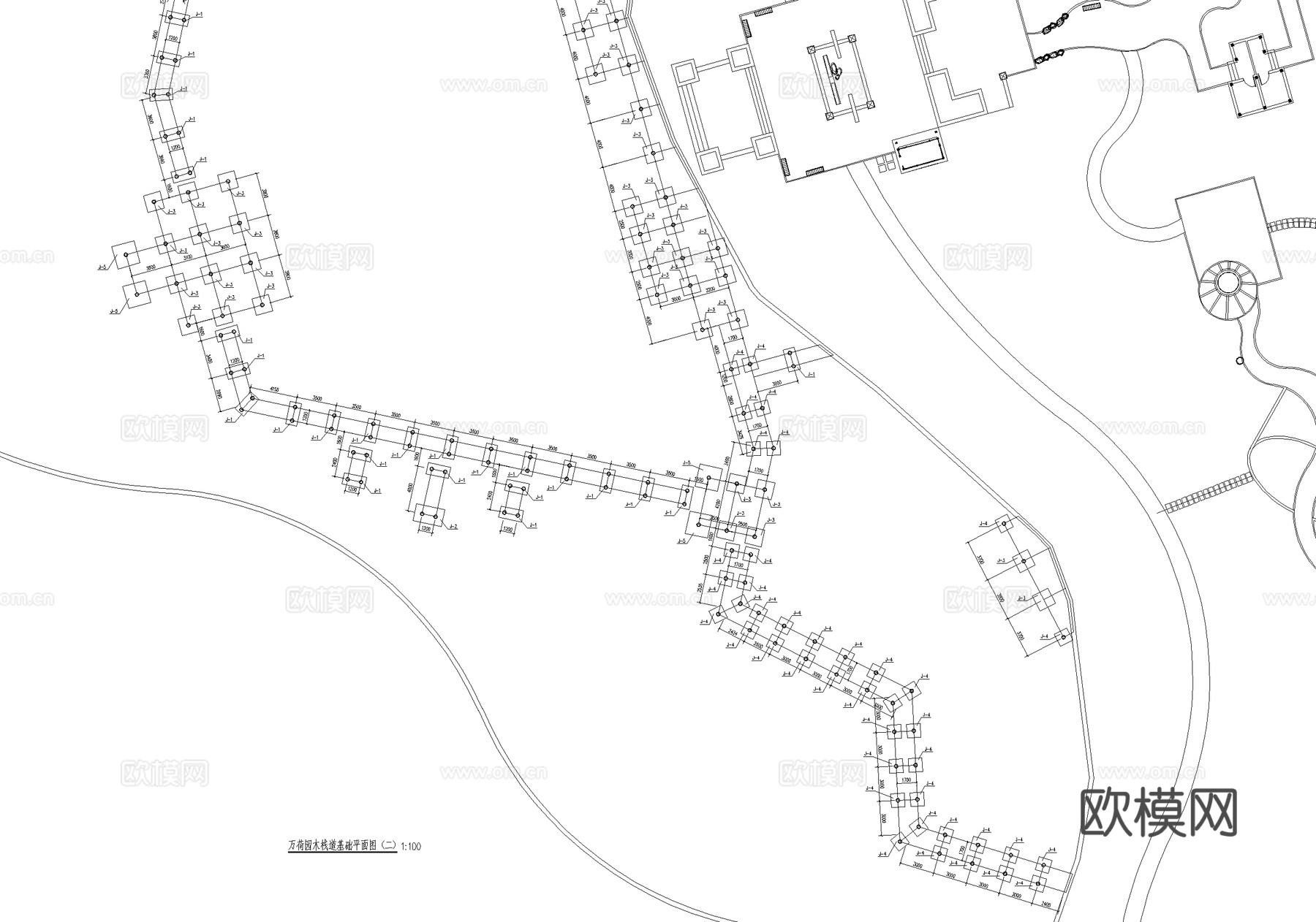 荷花池水中木栈道 栏杆cad施工图
