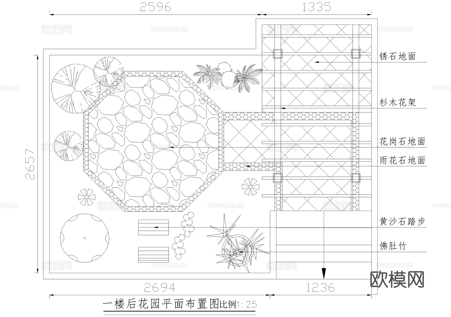 别墅庭院 屋顶花园 天井花园cad施工图