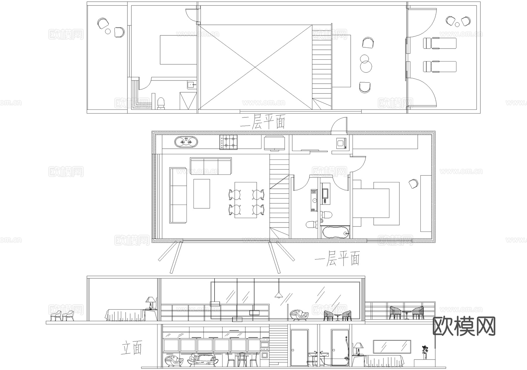 集装箱 二层平立面图 宿舍cad施工图