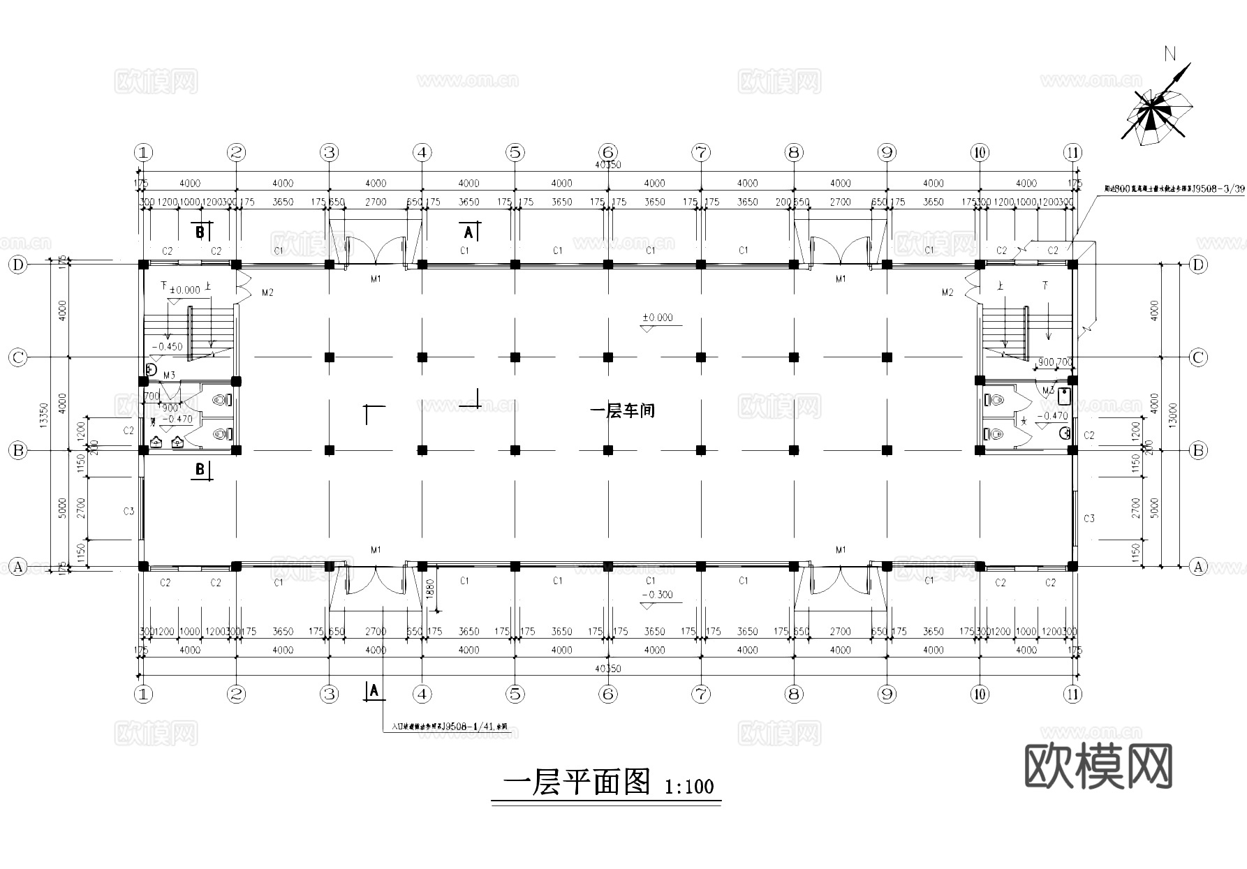 二层框架电缆电线厂房车间工业建筑CAD施工图cad施工图
