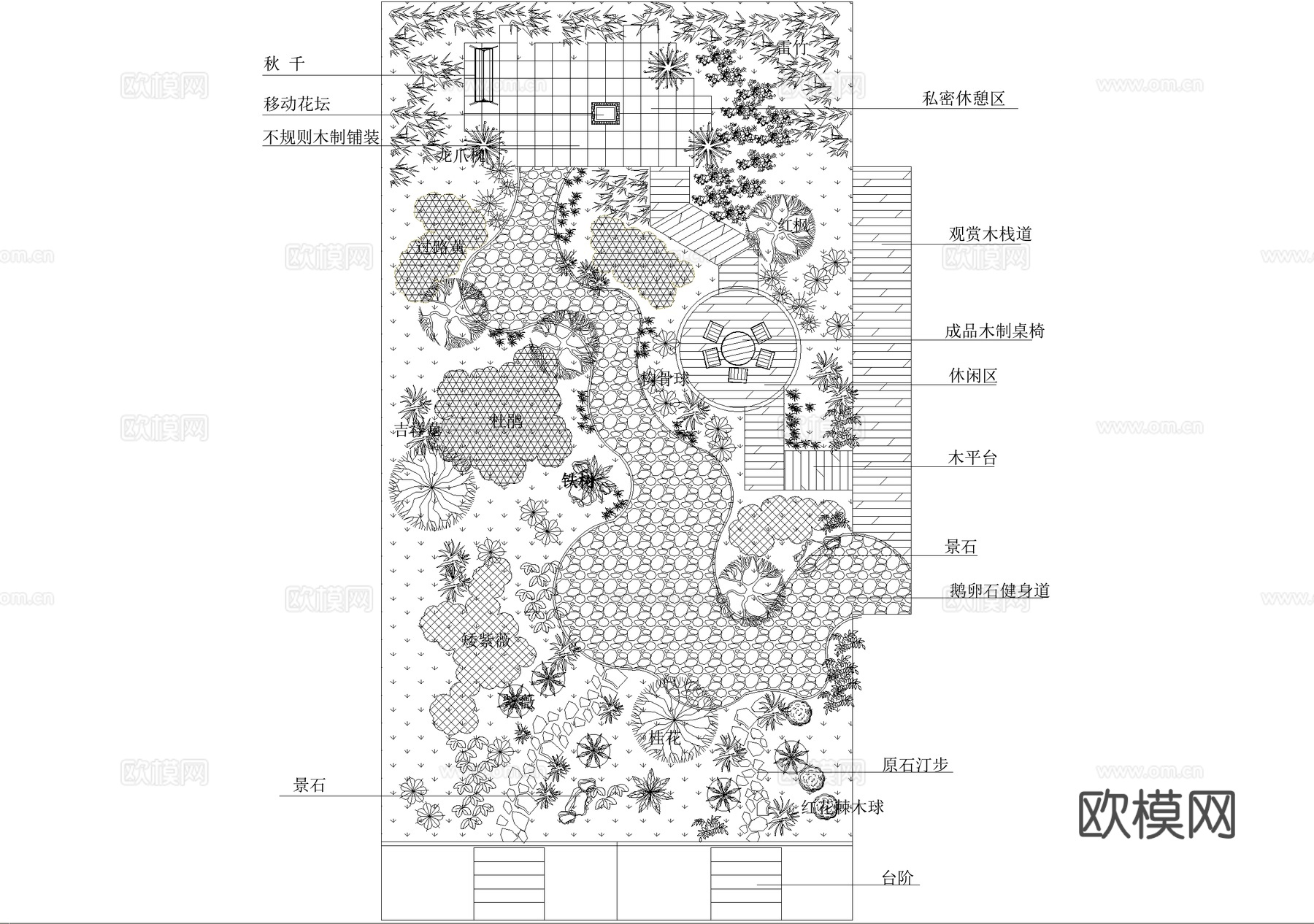 屋顶花园 庭院平面图 植物种植绿化配置cad施工图