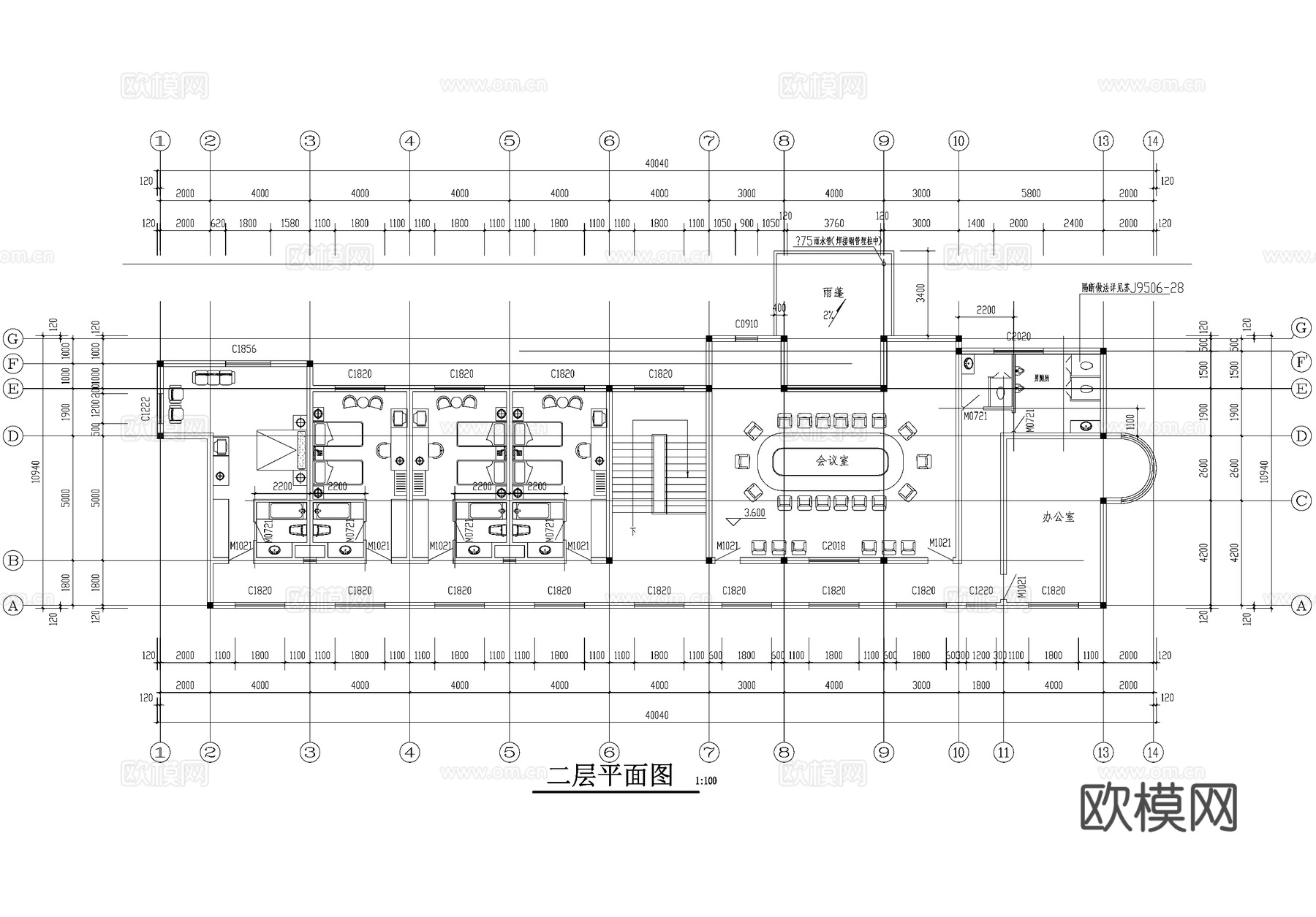 二层办公楼建筑cad施工图