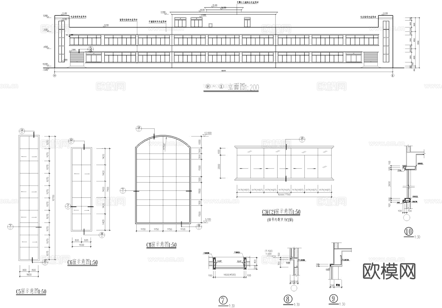 三层车间厂房工业建筑CAD施工图cad施工图