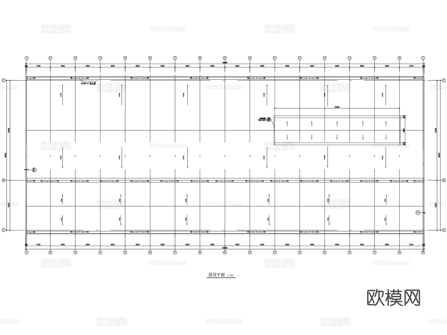 丙类连跨车间厂房工业建筑CAD施工图cad施工图