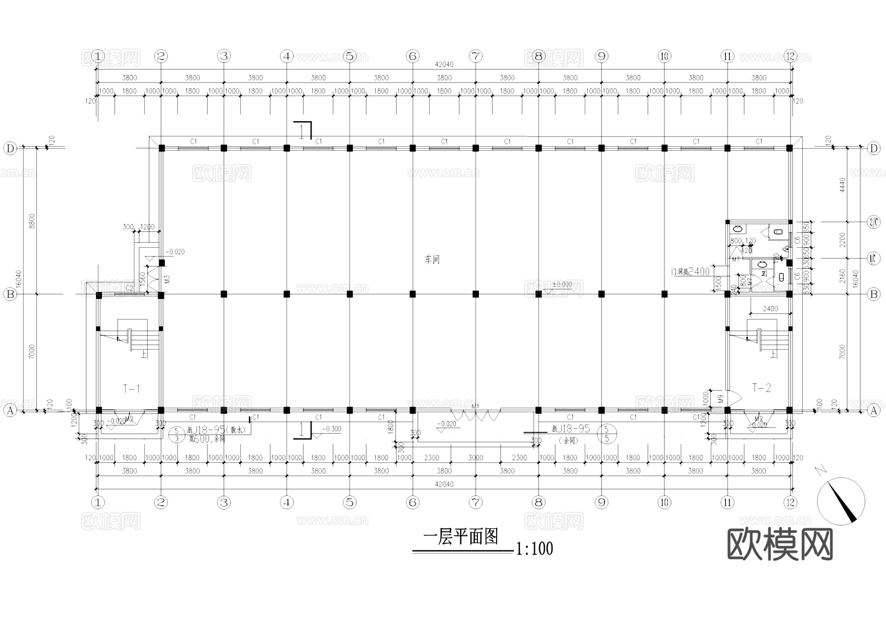 汽车零部件车间办公活动厂房工业建筑CAD施工图cad施工图