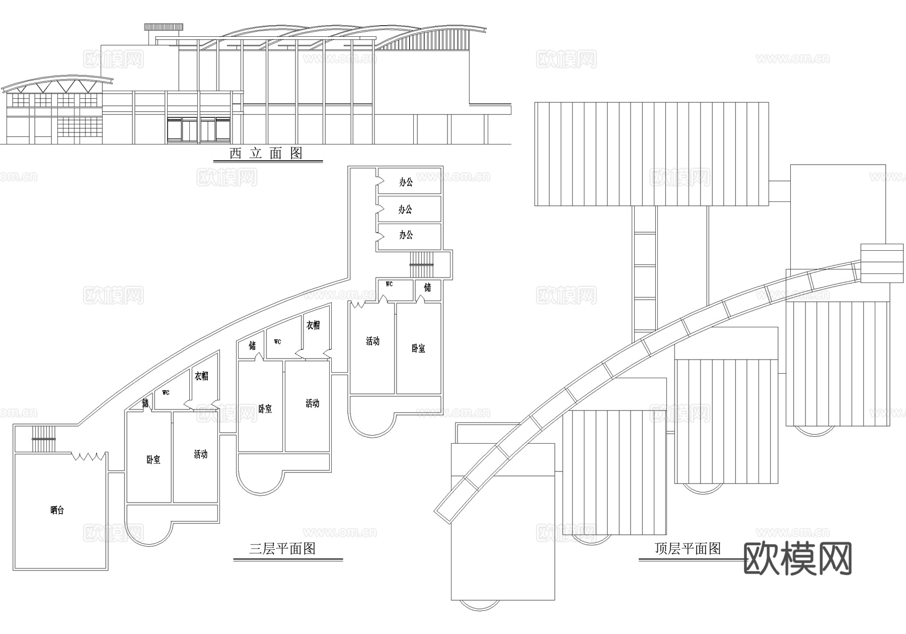 幼儿园建筑 三层托儿所cad施工图