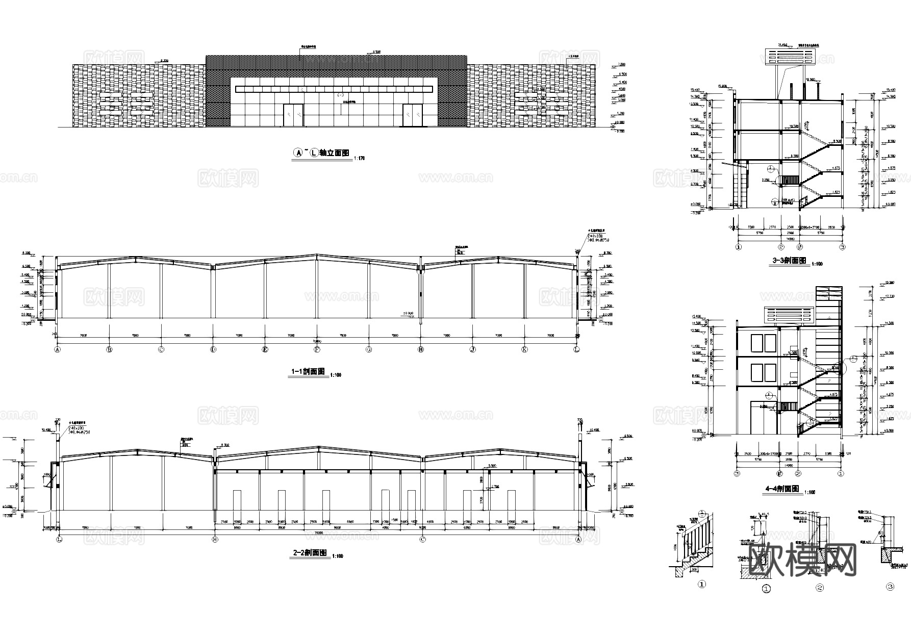 三层排架车间框架办公楼工业建筑CAD施工图cad施工图