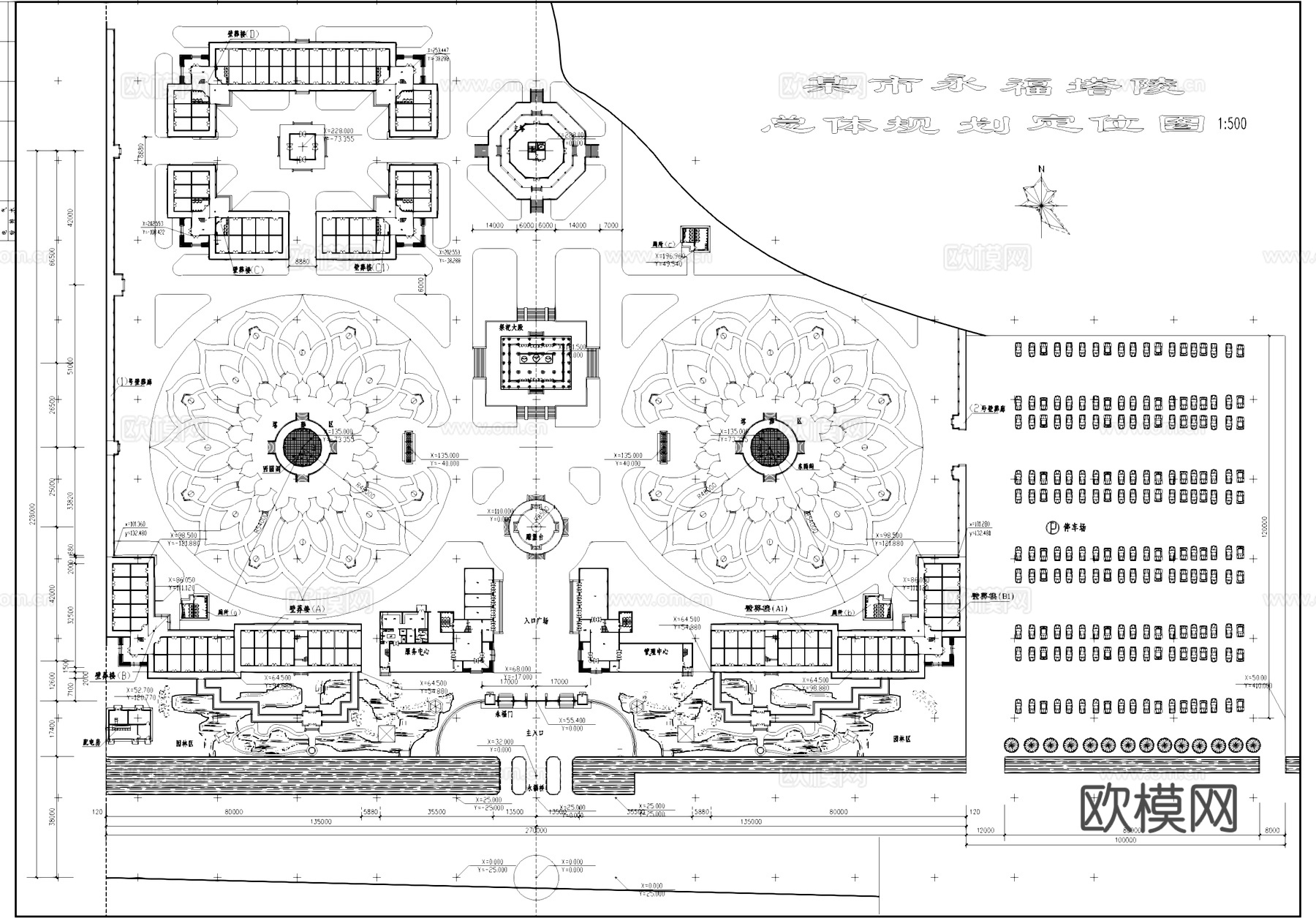 永福塔中式古典陵园总体规划平面CAD施工图cad施工图