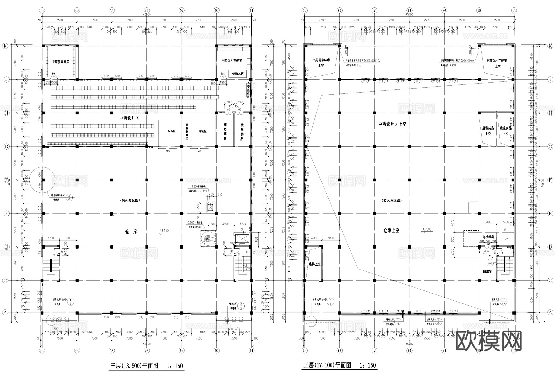 药品工业厂房仓库建筑CAD施工图cad施工图