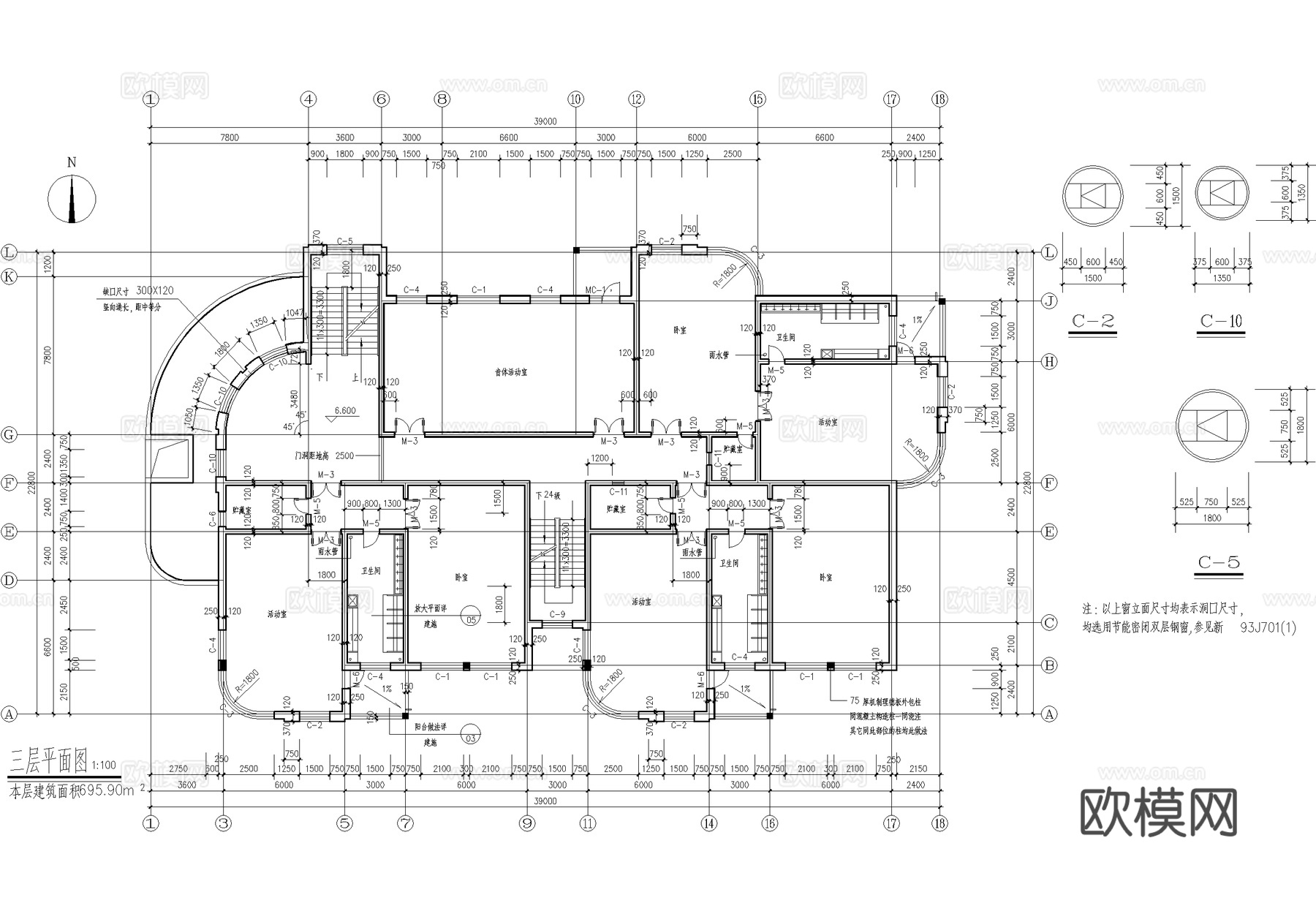 幼儿园建筑 四层托儿所带地下室cad施工图