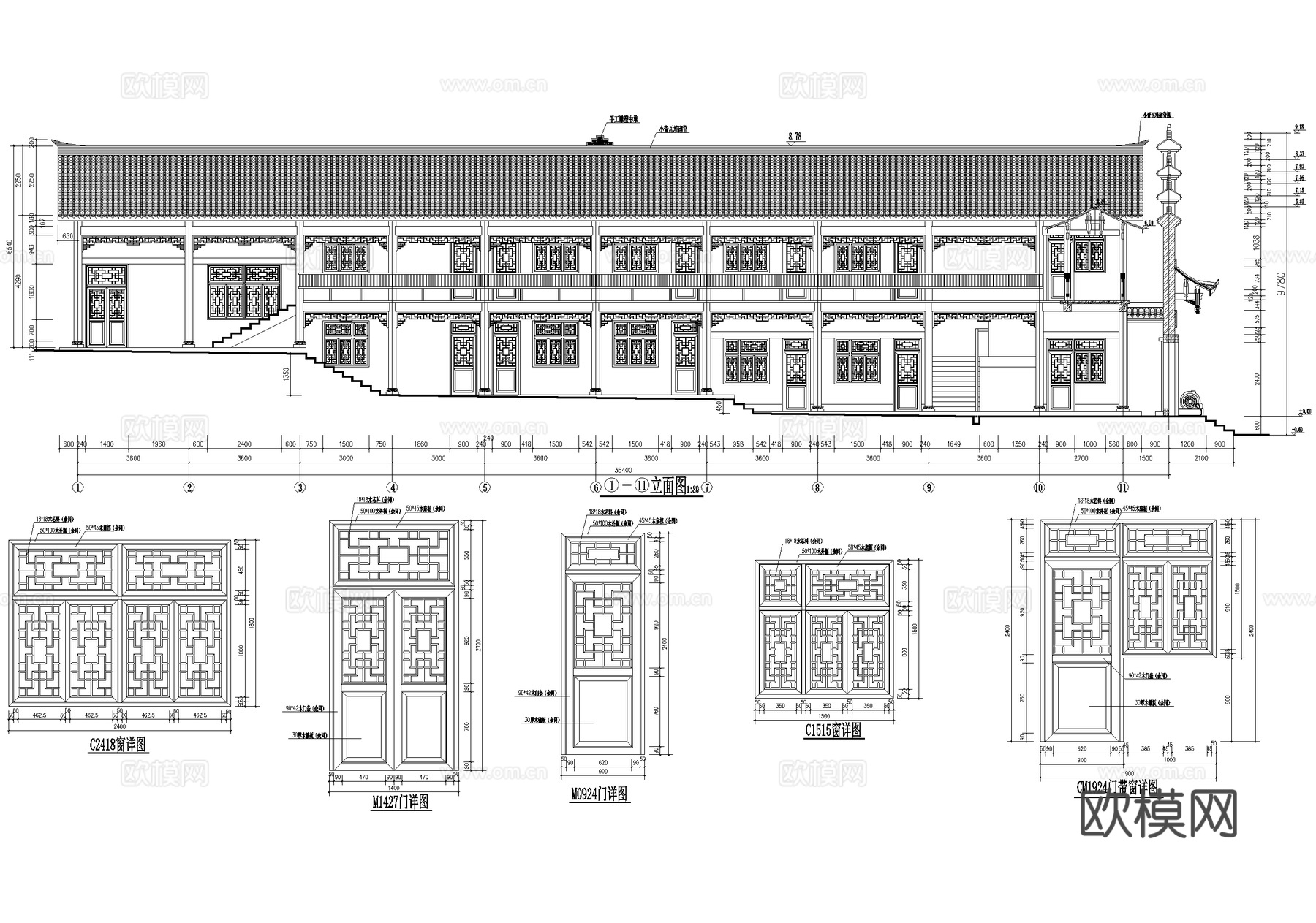 寺庙 厢房仿古建筑 川东北民居风格 二层钢混木结构cad施工图