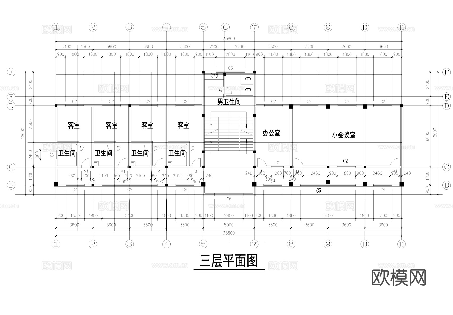 欧式多层办公楼建筑CAD施工图cad施工图