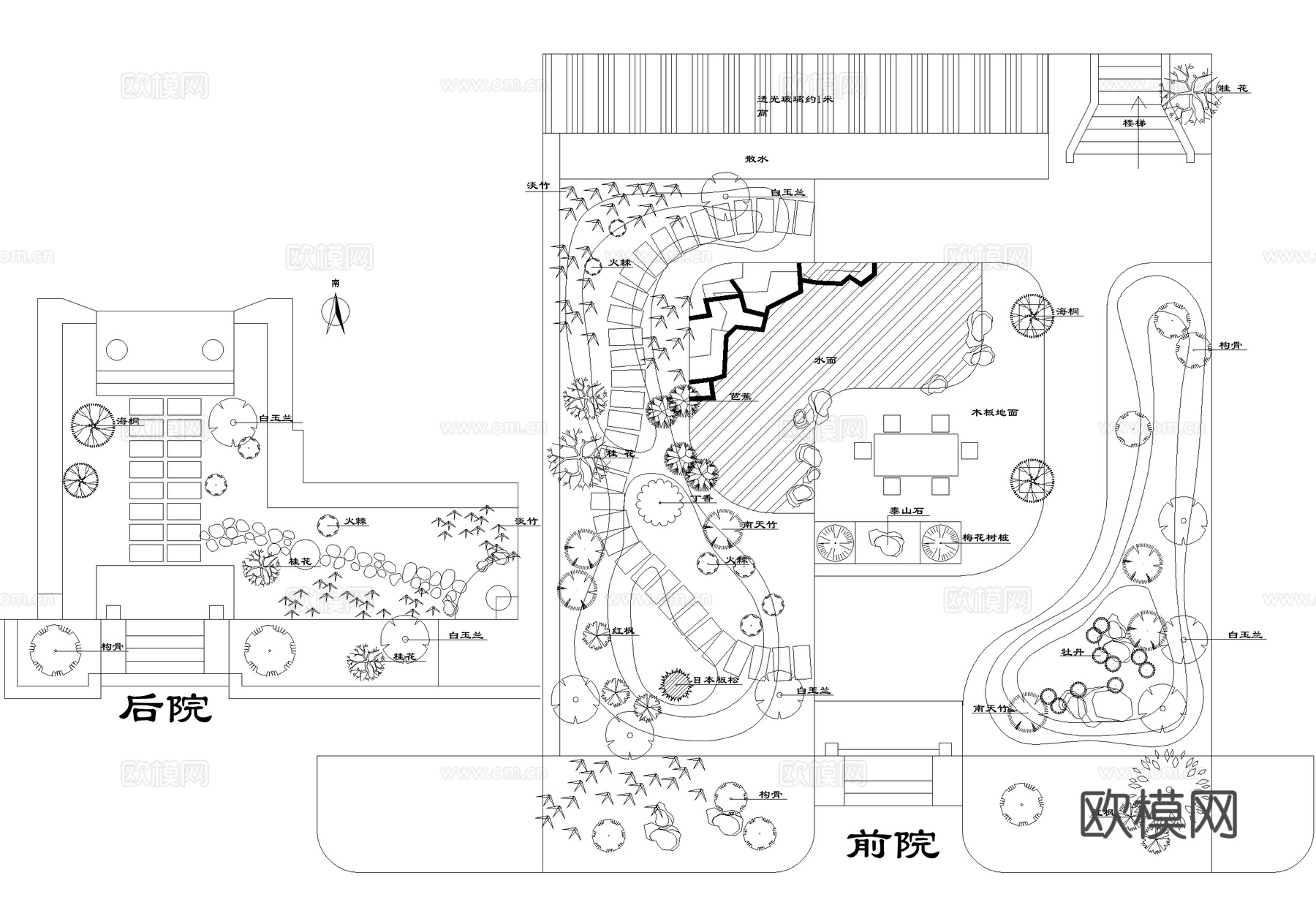 庭院 平面图 植物种植绿化配置cad施工图