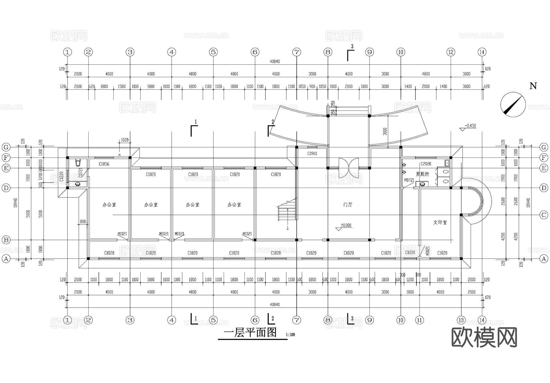 二层办公楼建筑cad施工图