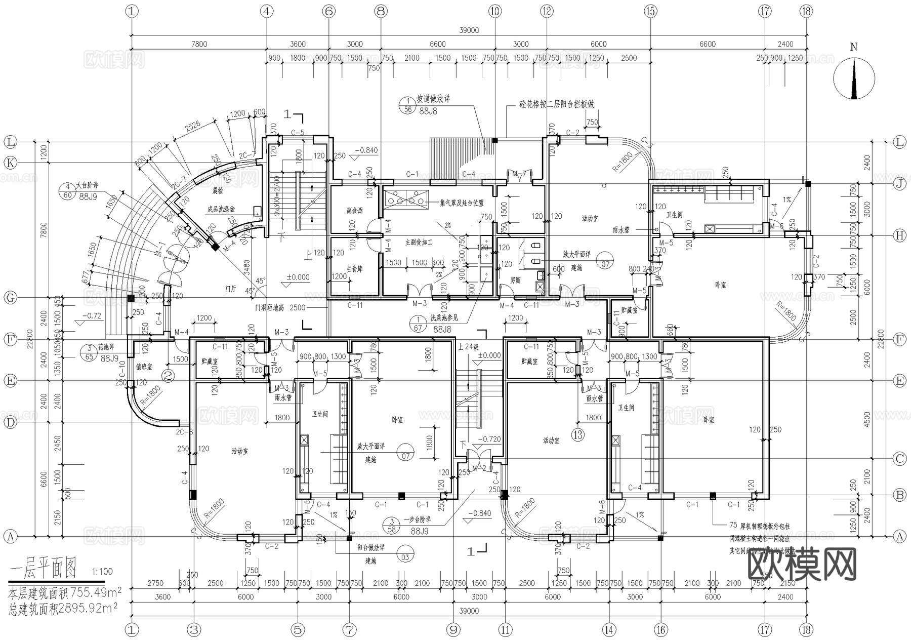 幼儿园建筑 四层托儿所带地下室cad施工图