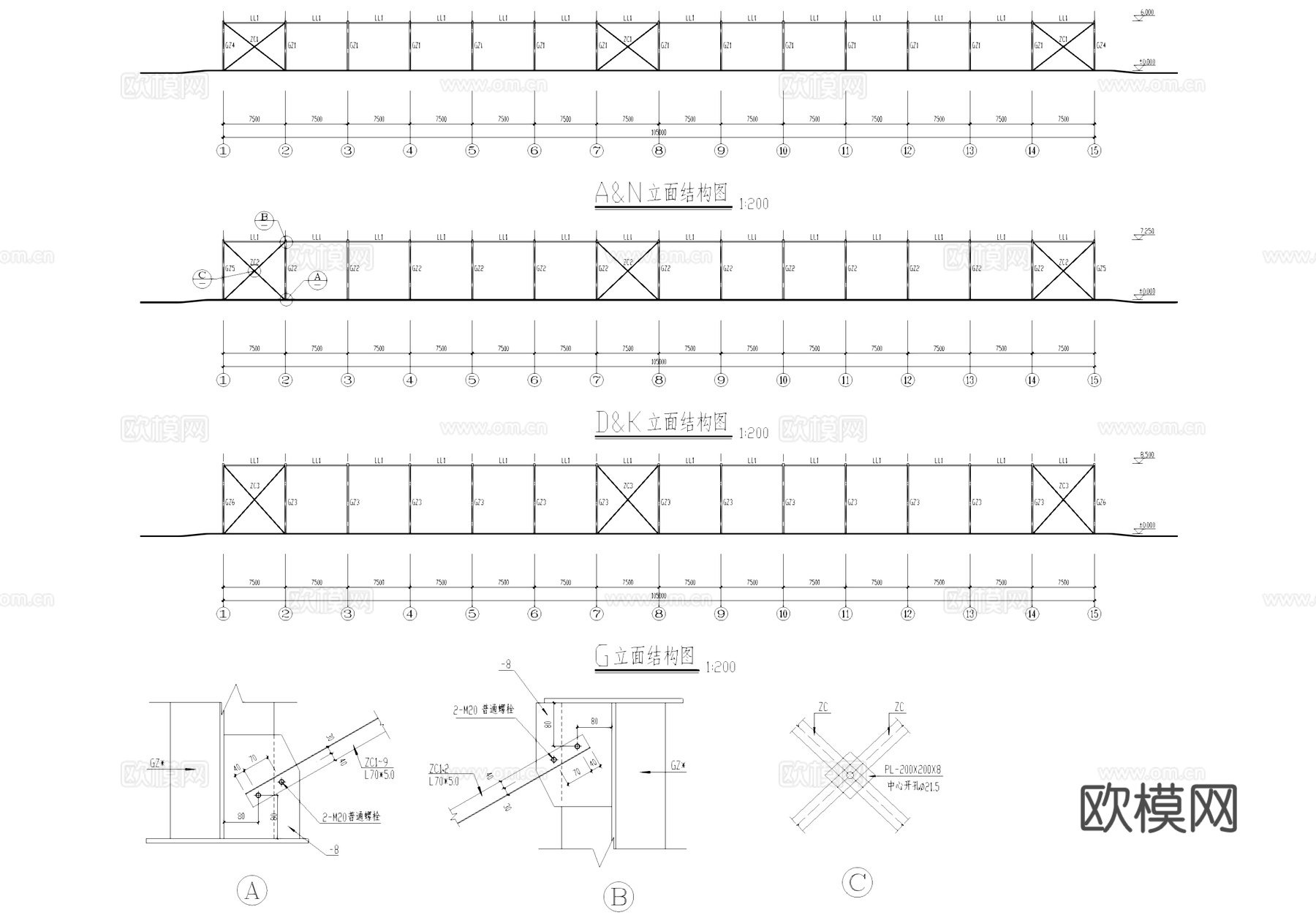 彩钢板工业厂房车间建筑结构CAD施工图集cad施工图