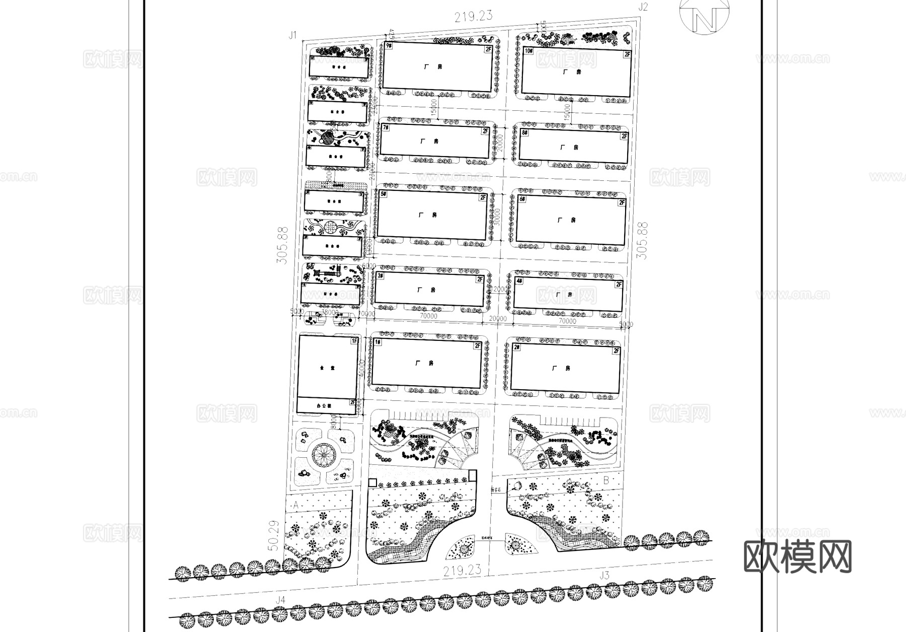 工业园区厂房办公宿舍规划总平面CAD施工图cad施工图