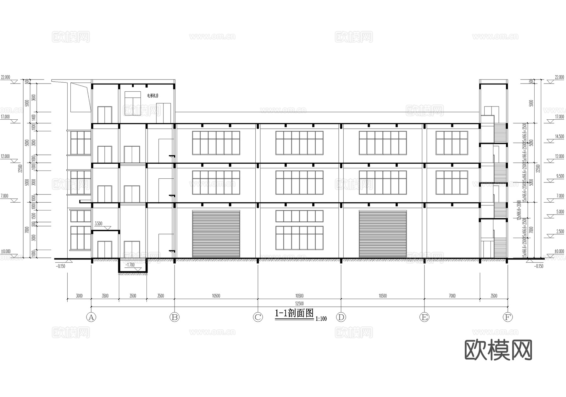 三层生产车间厂房工业建筑cad施工图
