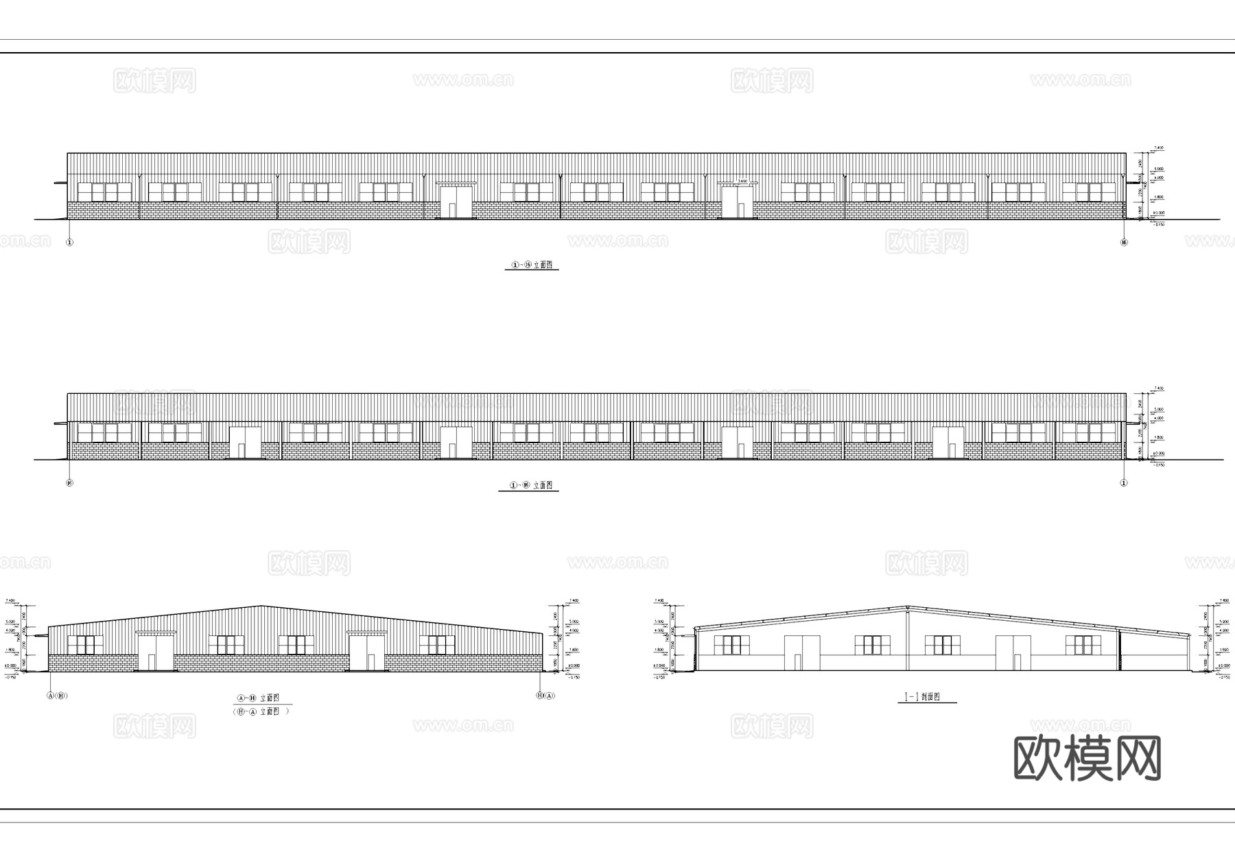 钢结构坡屋面车间厂房工业建筑CAD施工图cad施工图