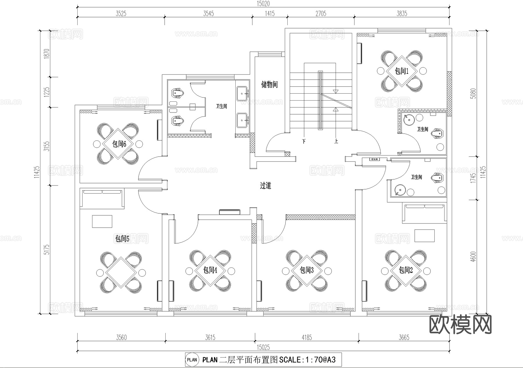 现代三层茶馆茶楼棋牌麻将会所室内工装CAD施工图cad施工图