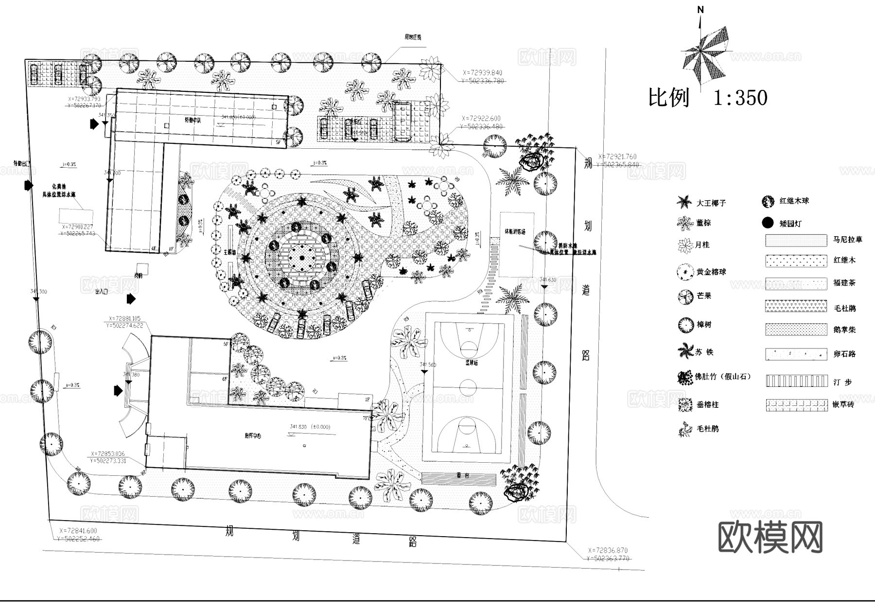 消防指挥中心景观植物绿化平面CAD施工图cad施工图