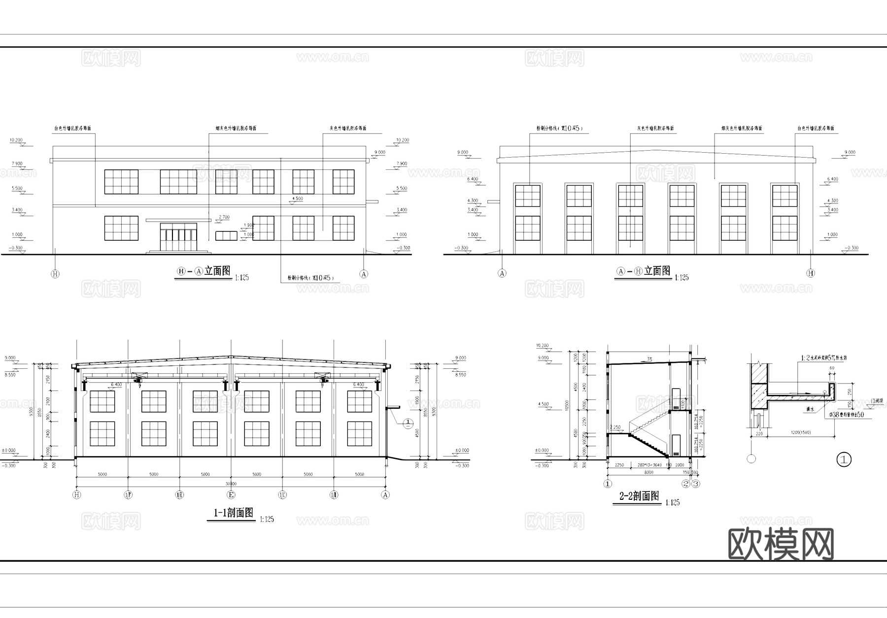 二层车间厂房工业建筑CAD施工图cad施工图