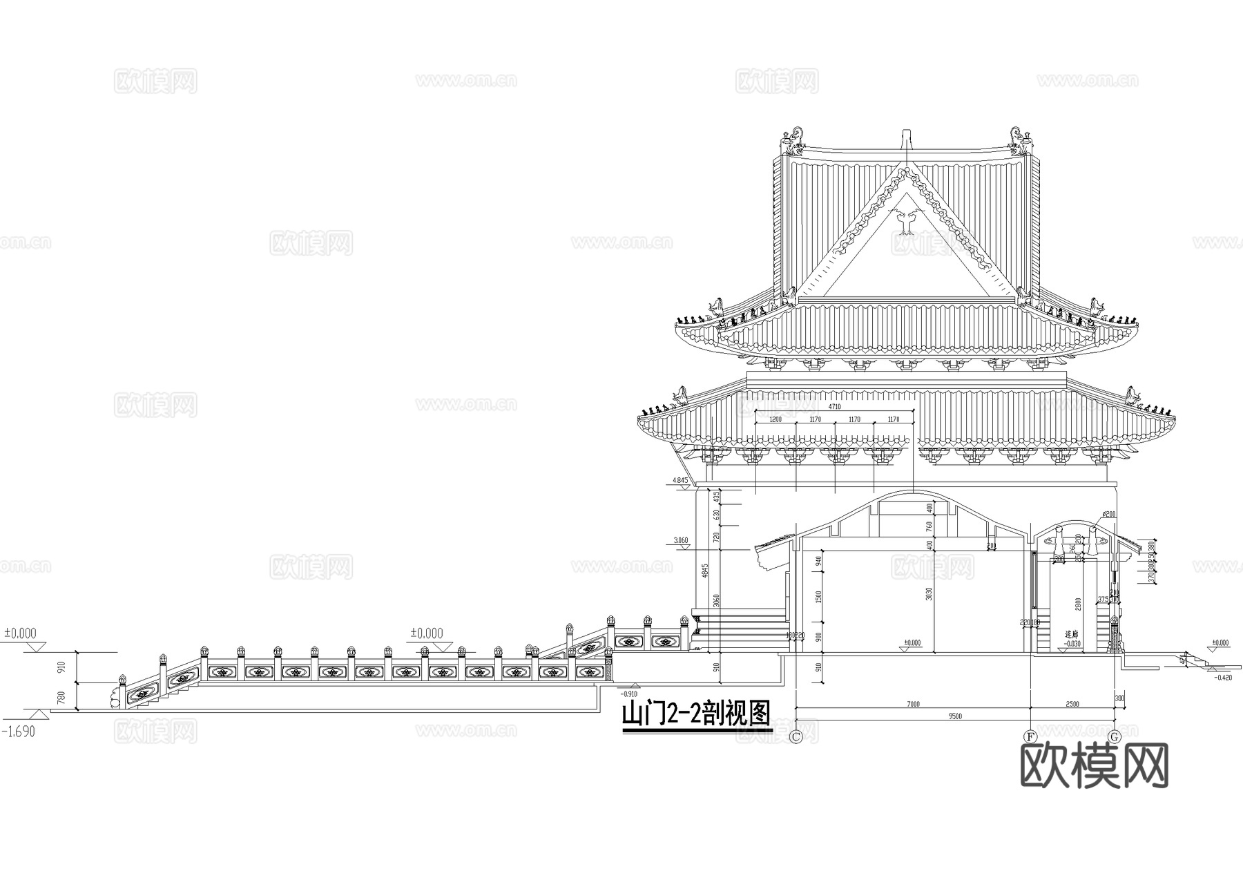中式寺庙 山门古建大门门头cad施工图