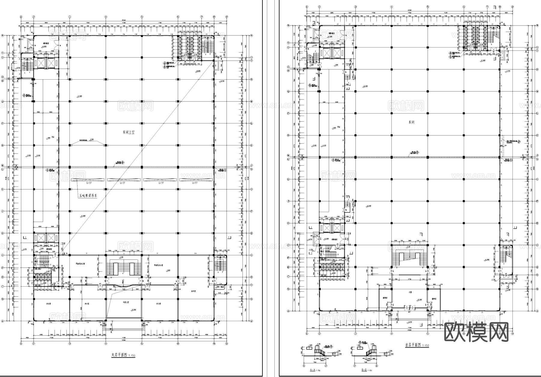 亚伦车间试验办公工业厂房建筑CAD施工图cad施工图