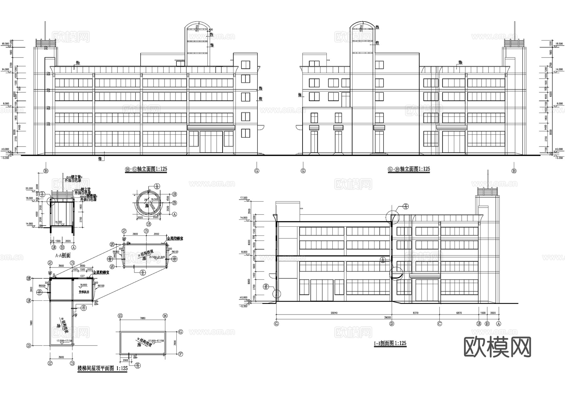工业实验中心办公楼车间厂房建筑CAD施工图cad施工图