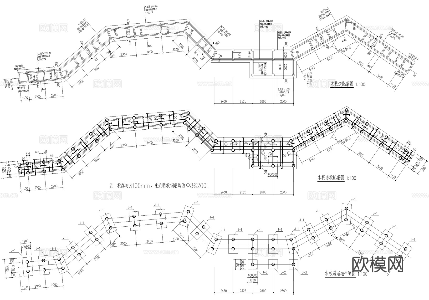 水上木栈道木栈桥 结构图cad施工图