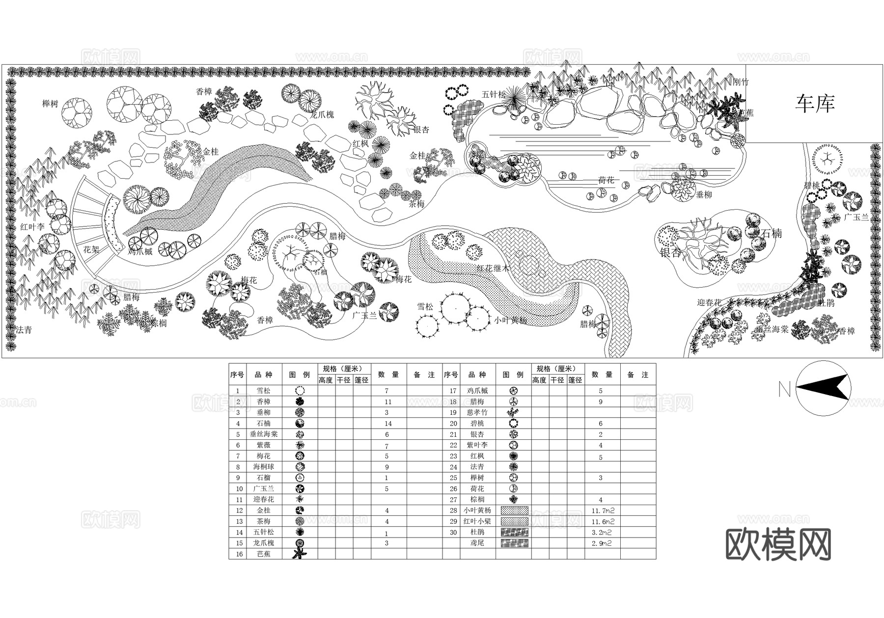 庭院 植物绿化种植平面图 小游园绿地cad施工图