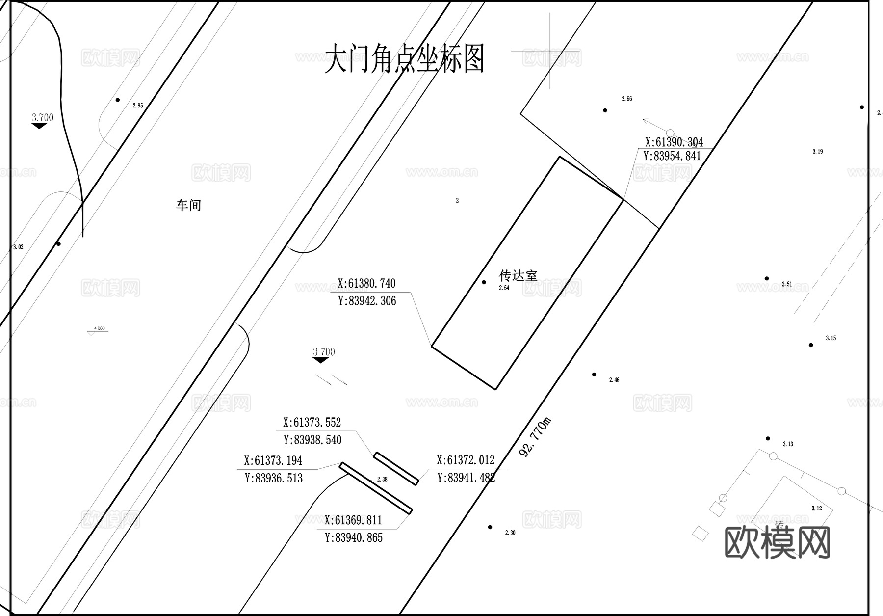 工业厂区门卫室传达室保安房建筑CAD施工图cad施工图